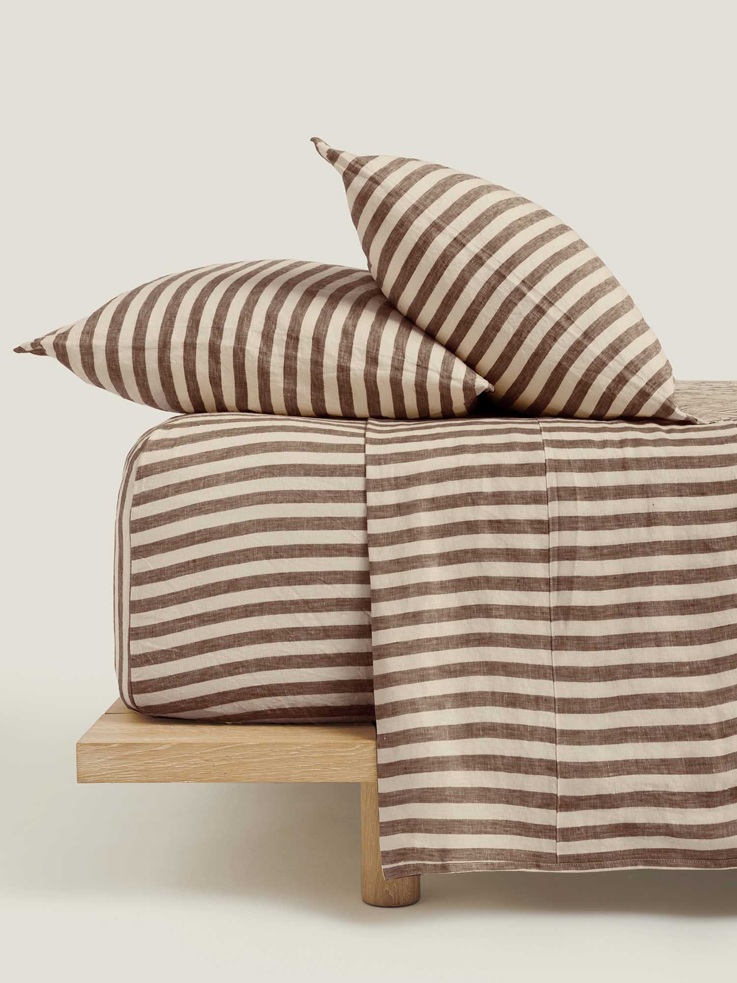 100% Linen Pillowcase Set (of two) in Chocolate Stripes