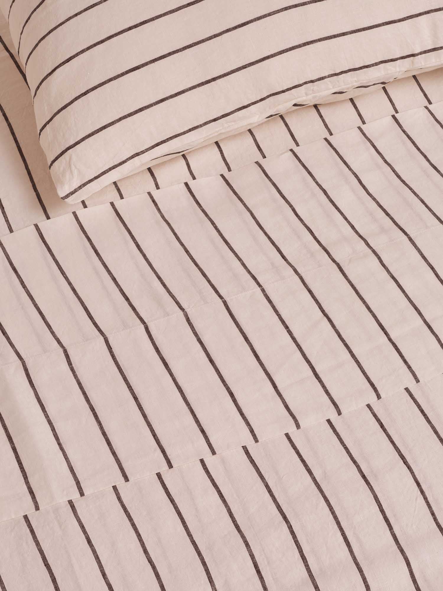 100% Linen Duvet Set in Coco Blush Stripes