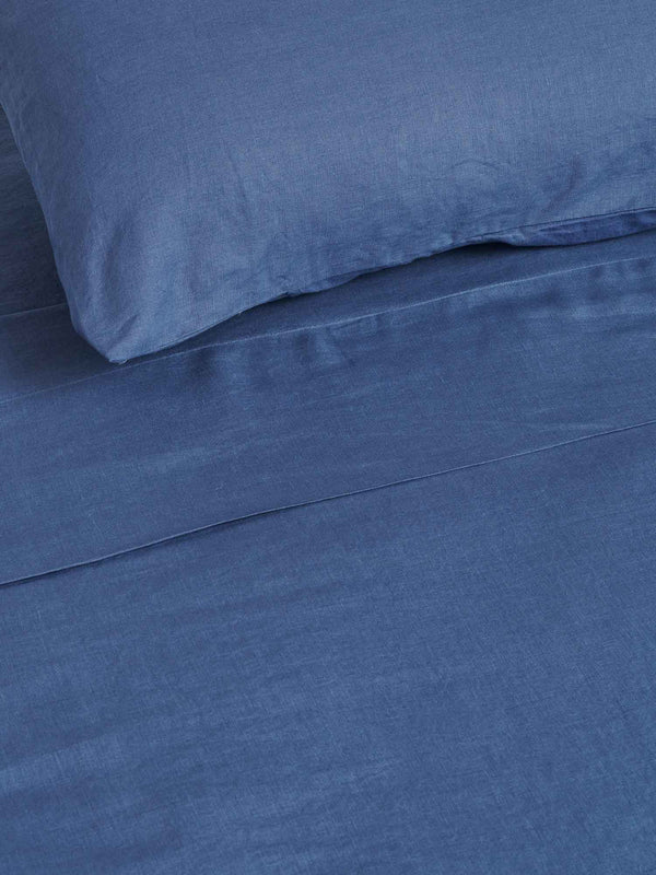 100% Linen Sheet Set in Marine Blue