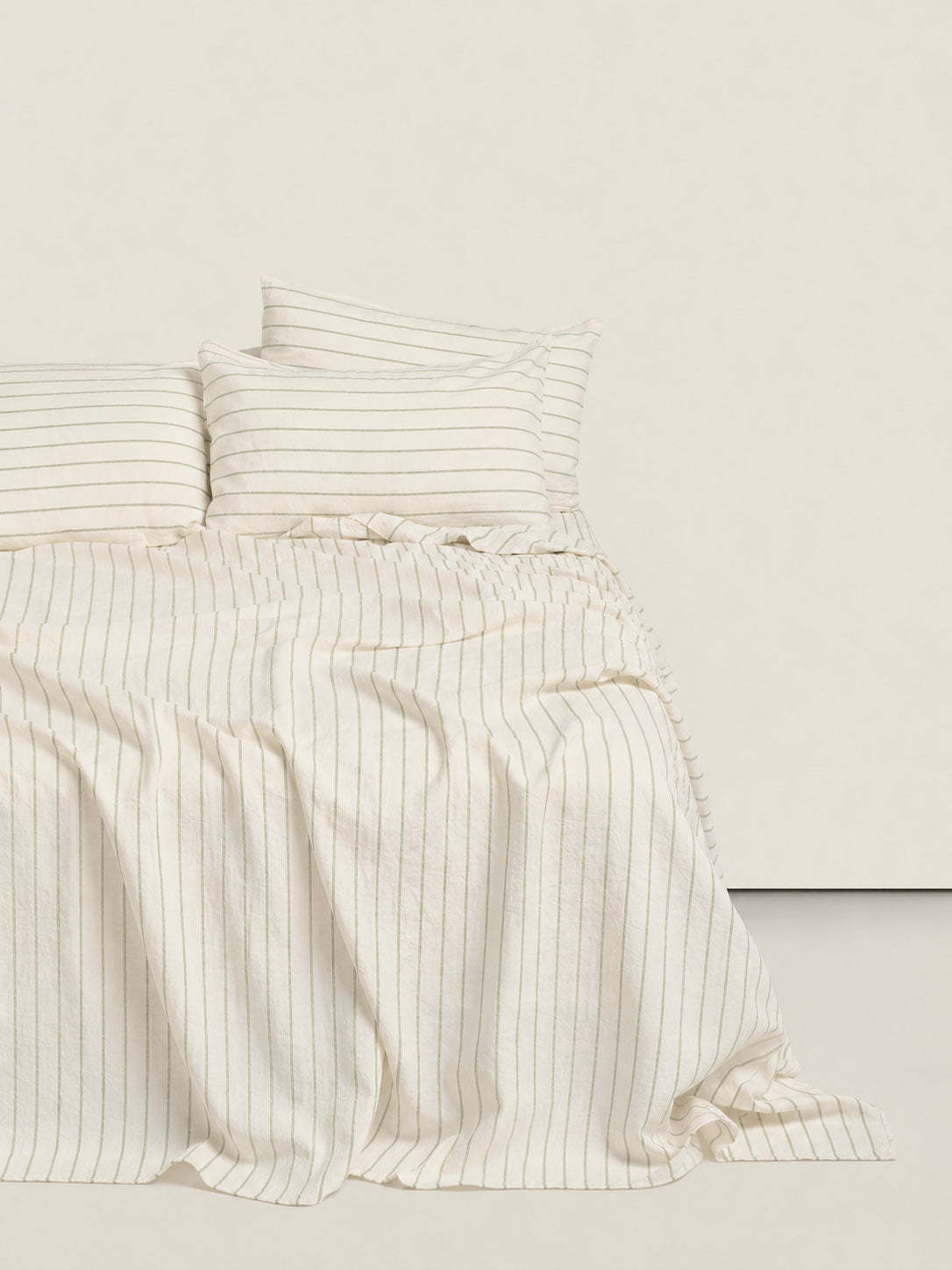 100% Linen Duvet Cover in Sage Stripes