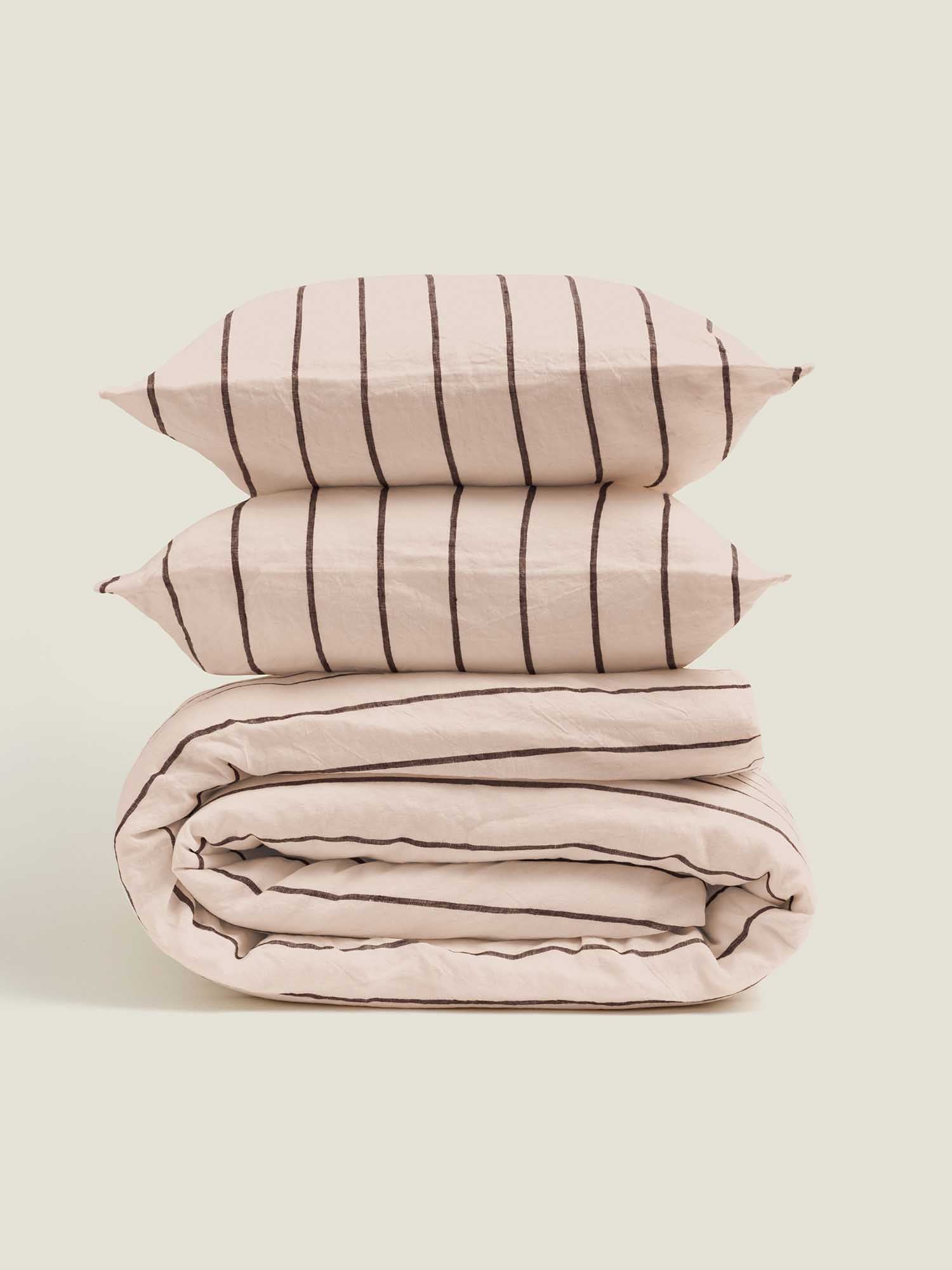 100% Linen Duvet Set in Coco Blush Stripes