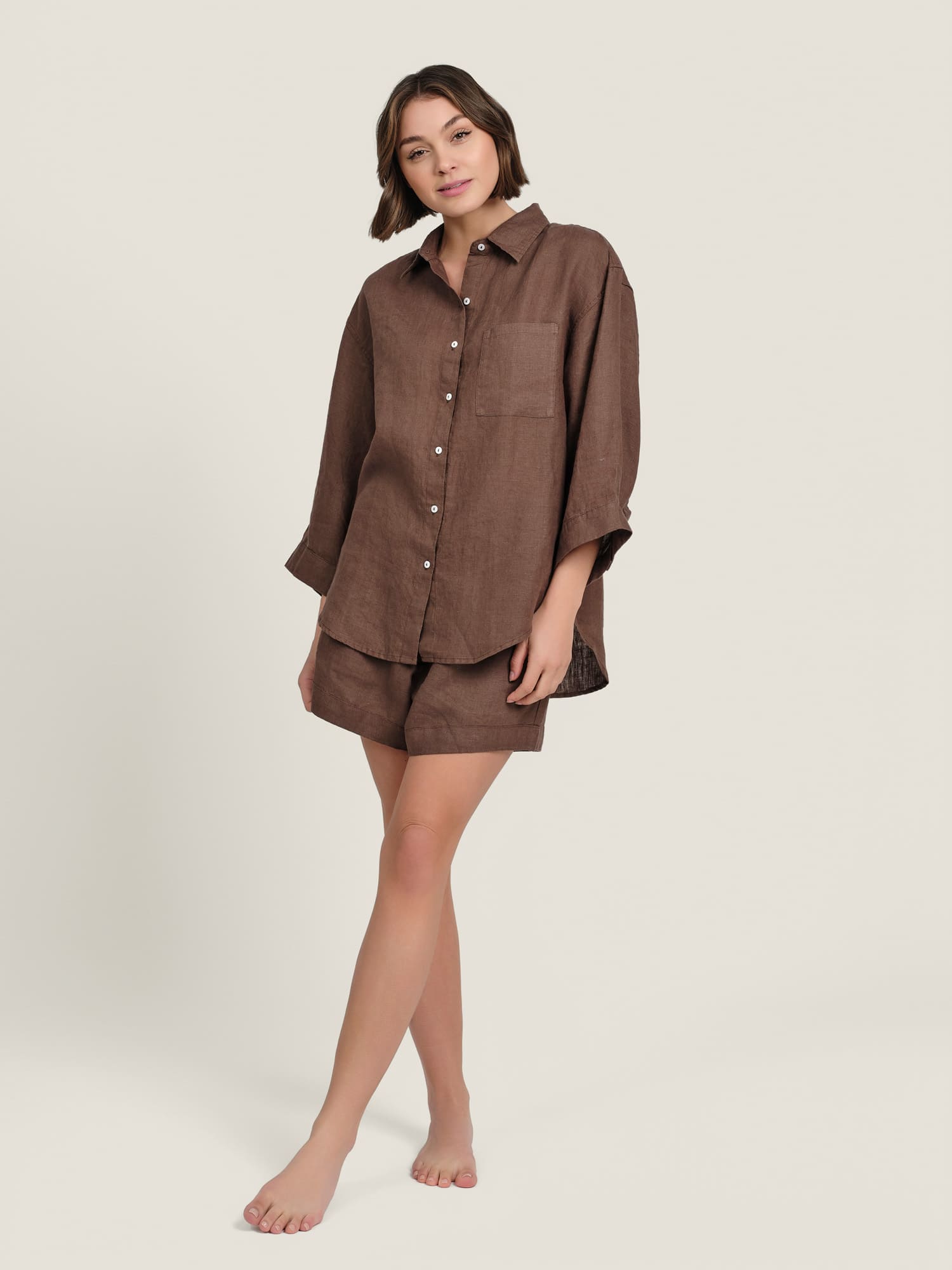Gingham Cotton Linen Shirt | Dark Chocolate/Ecru
