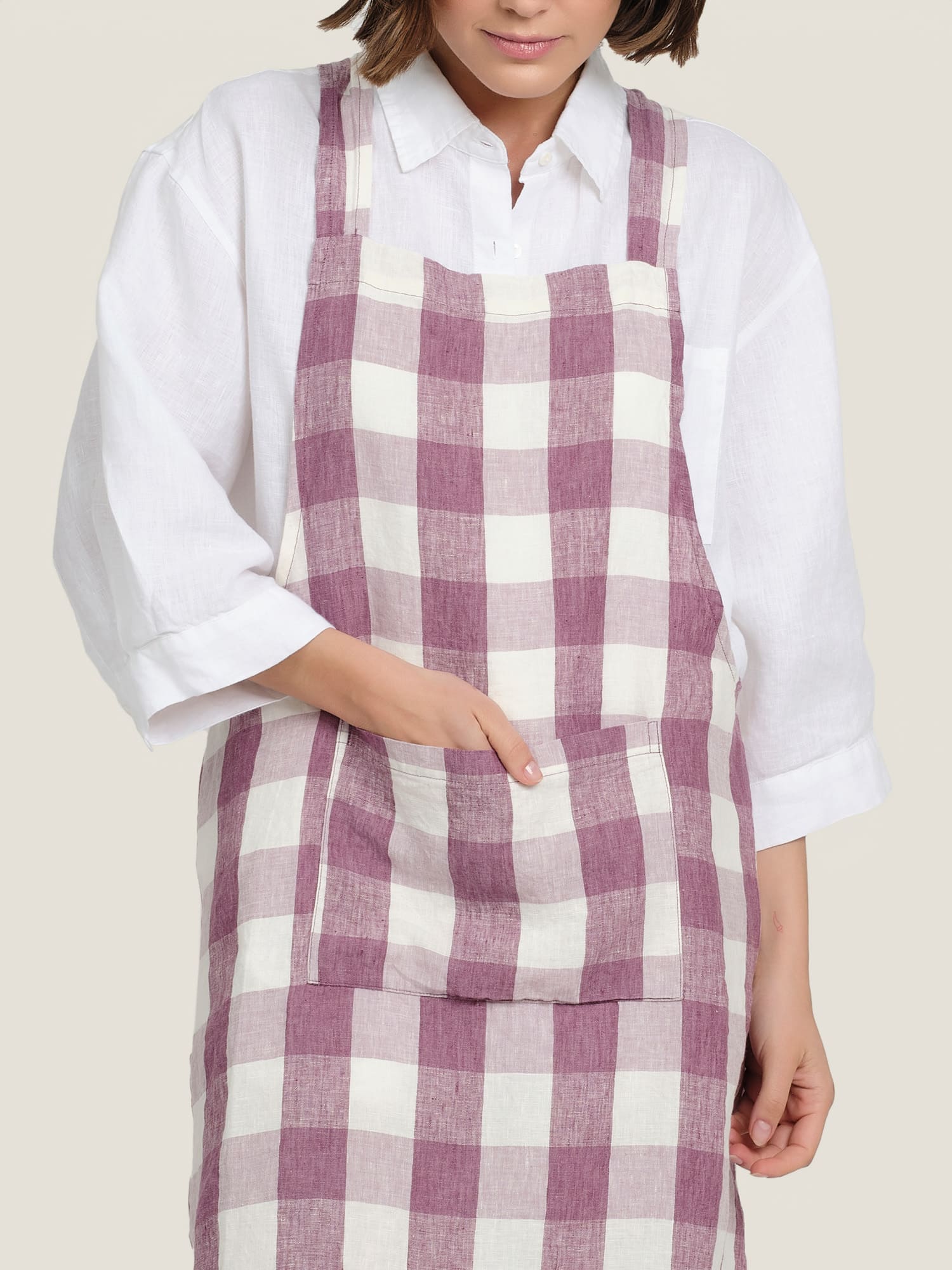 apron in lavender check