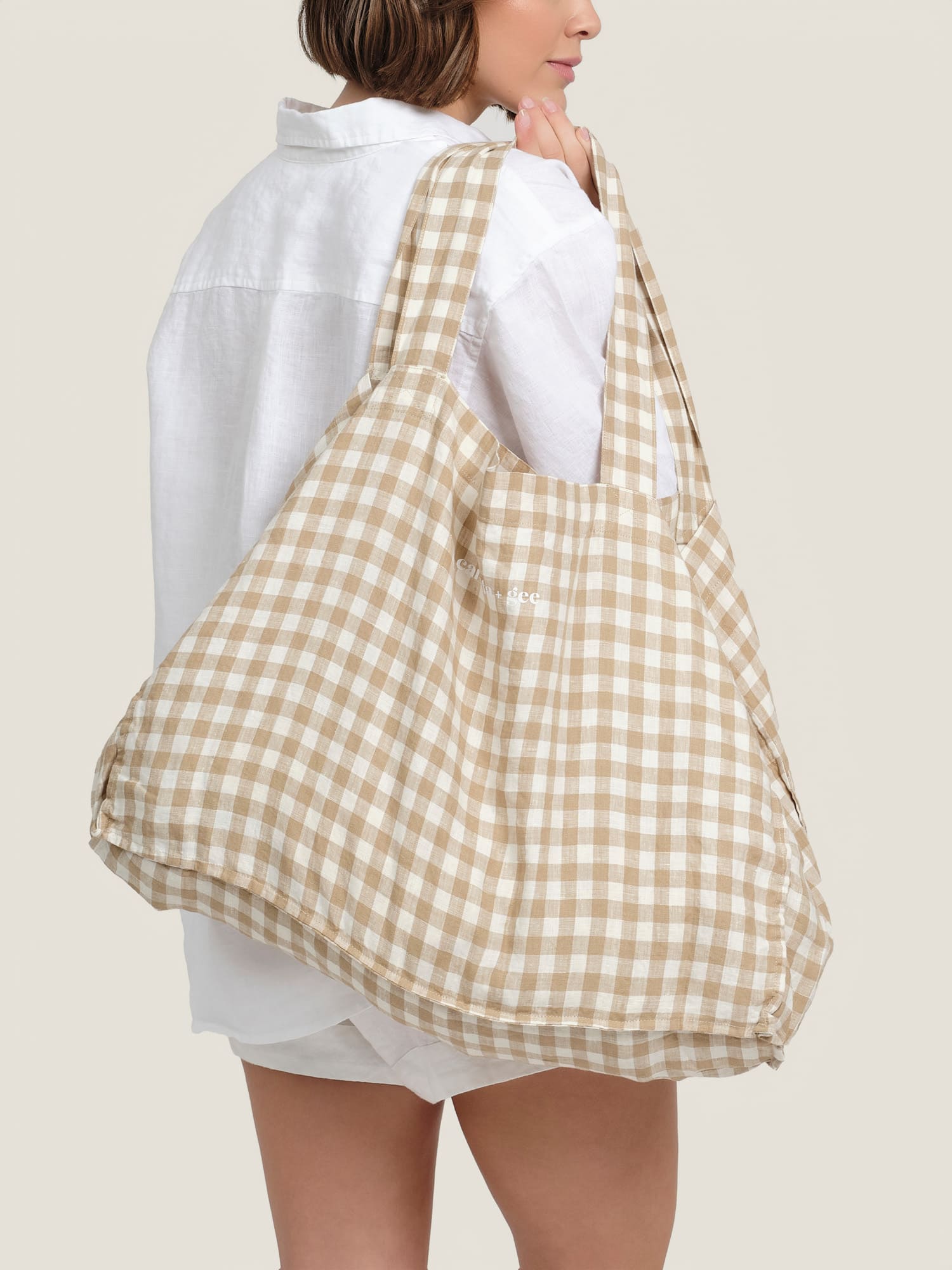 caramel gingham travel bag