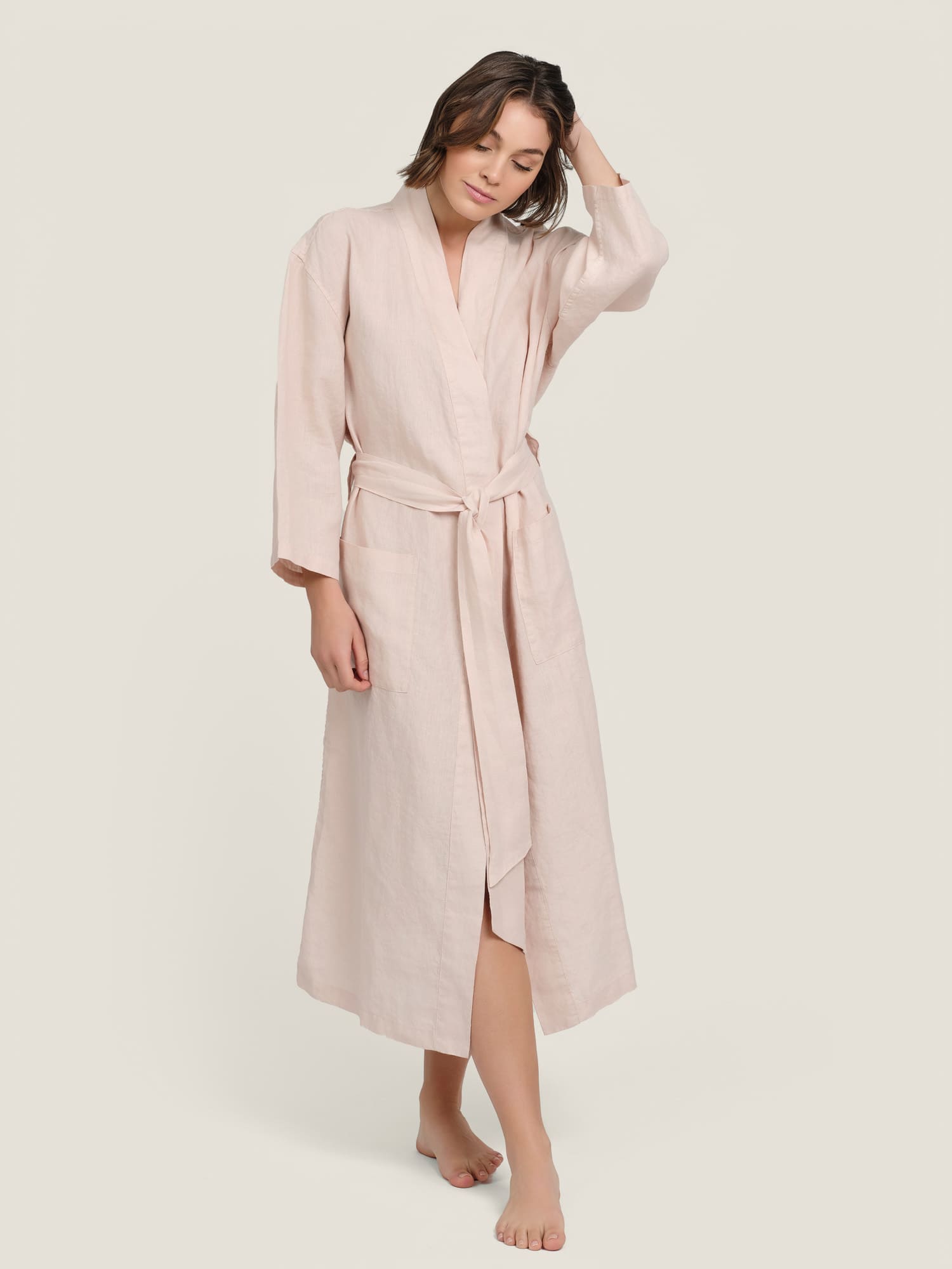linen robe in blush