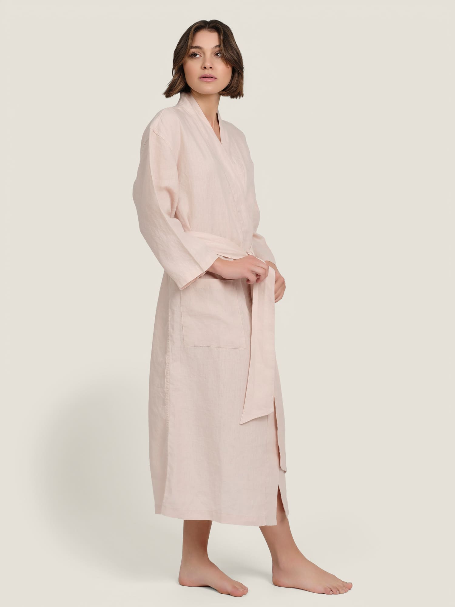 linen robe in blush