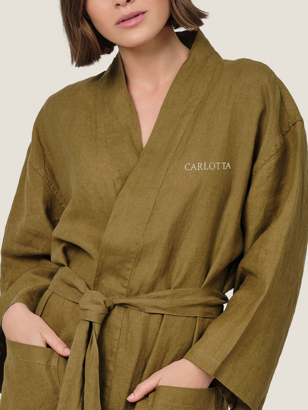 Custom Linen Robe in Olive