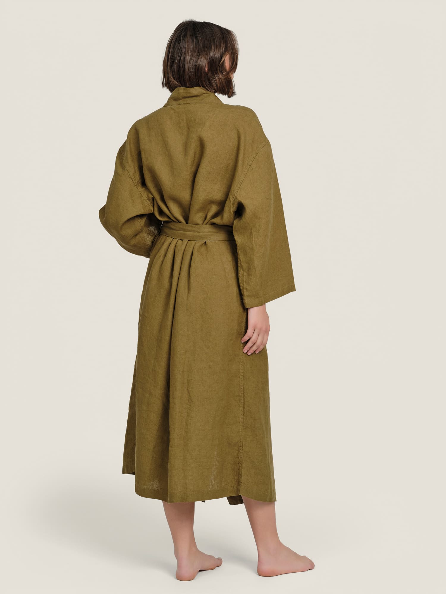 Custom Linen Robe in Olive
