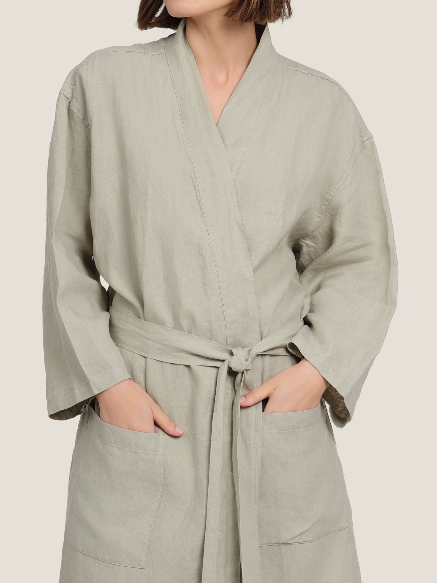 linen robe in sage