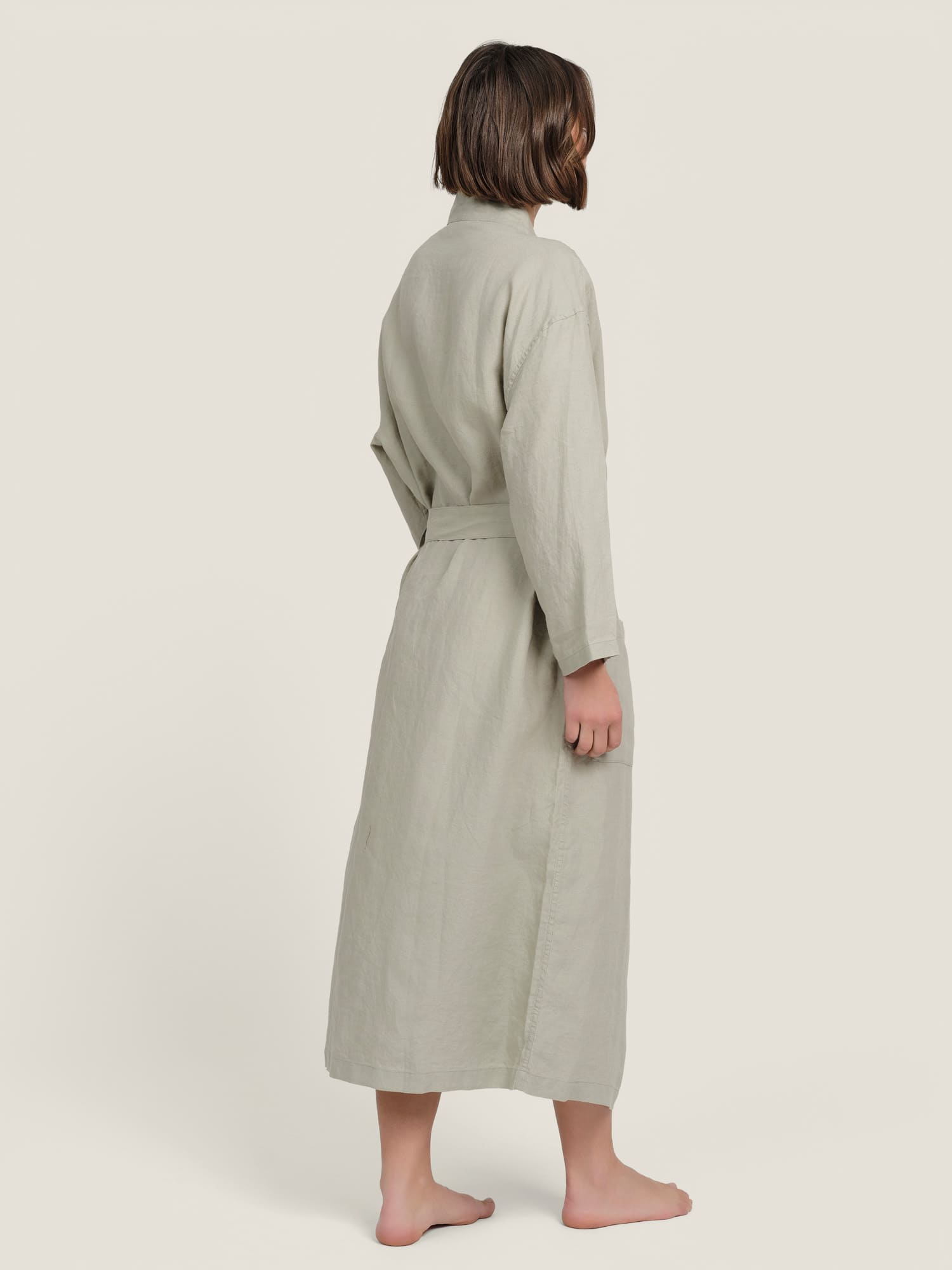 linen robe in sage