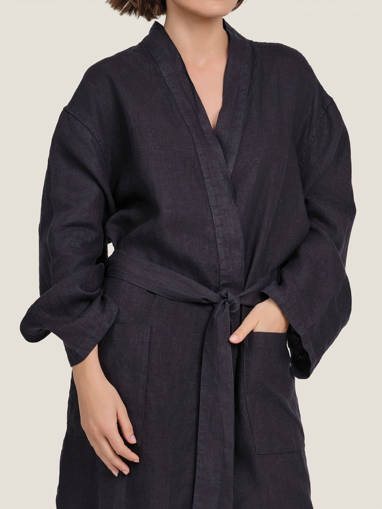 linen robe in navy
