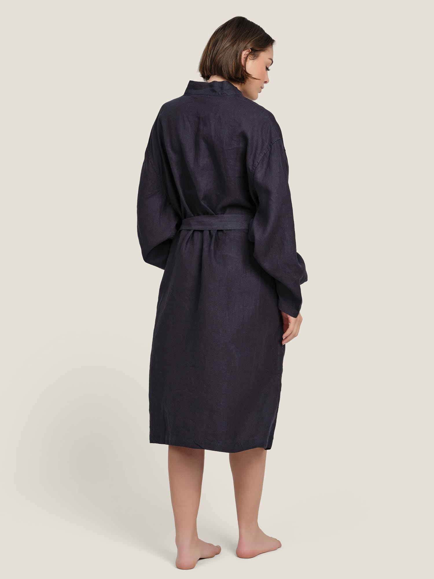 linen robe in navy