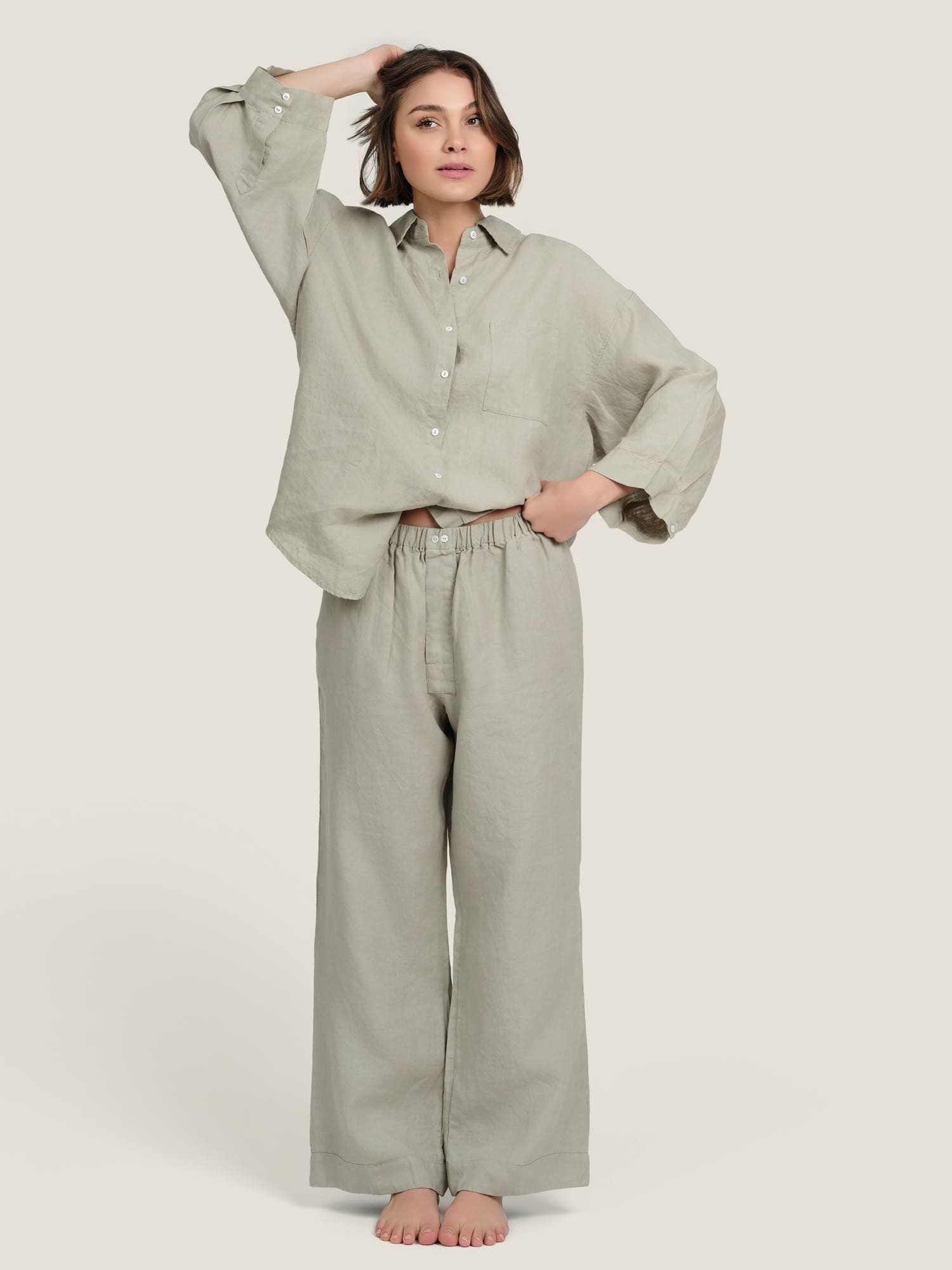 linen pants in sage