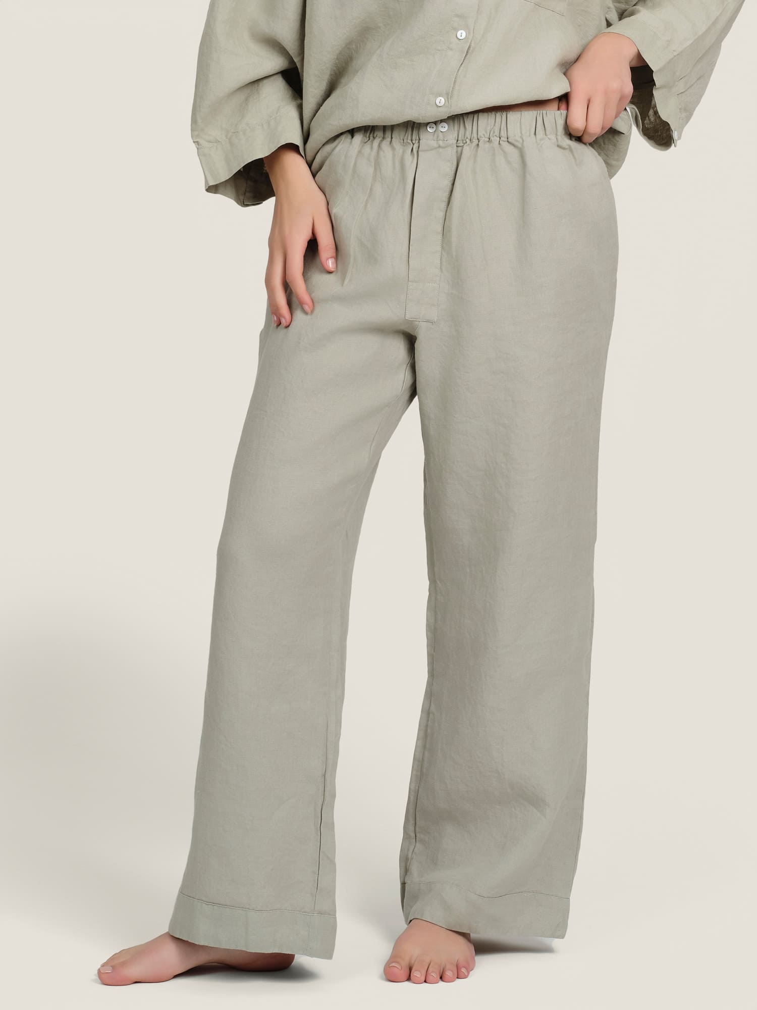 linen pants in sage