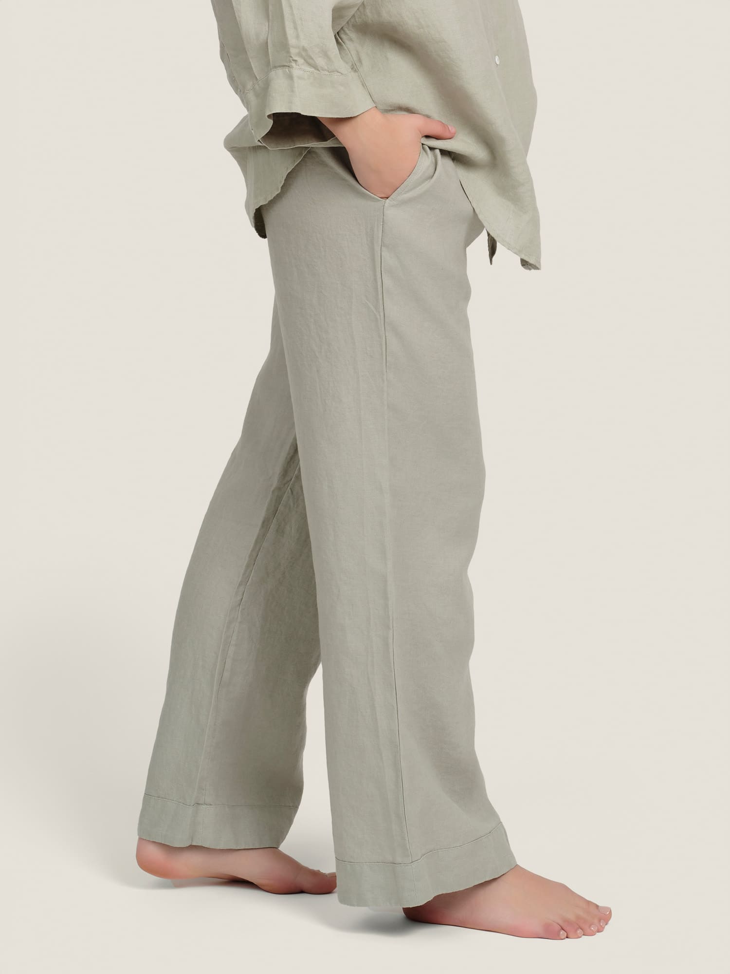 linen pants in sage