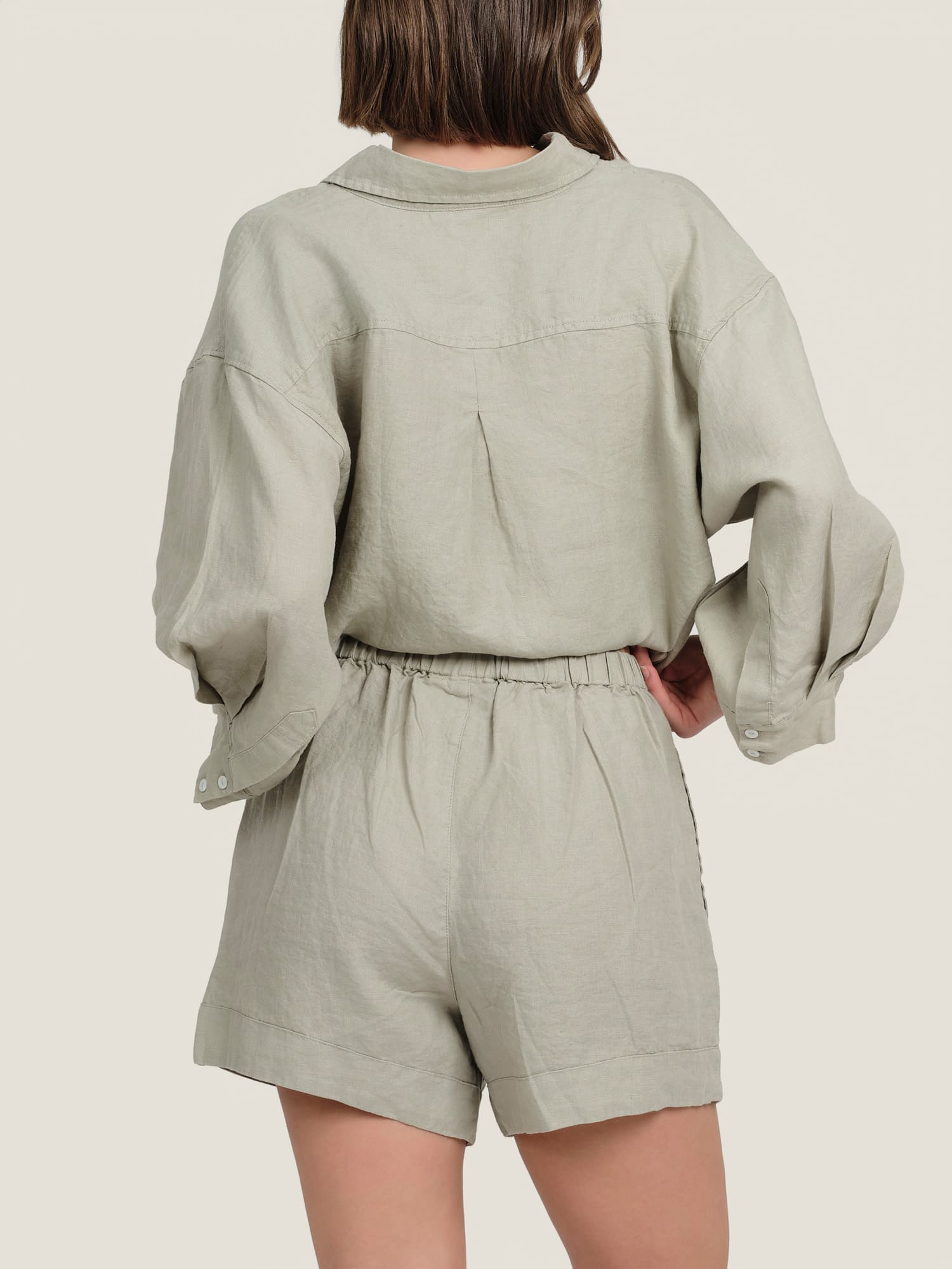 linen shorts in sage