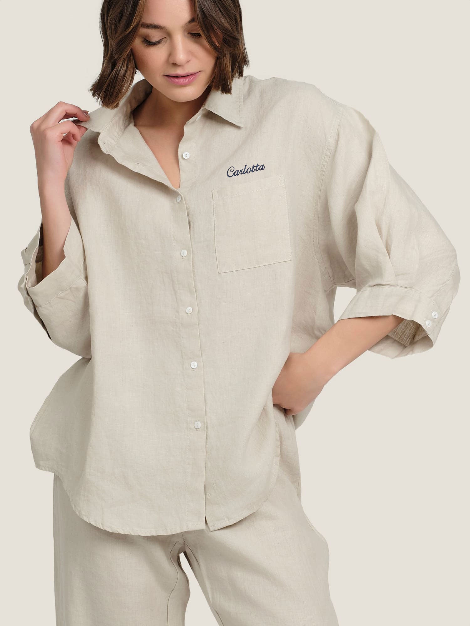Custom 100% Linen shirt in Sand
