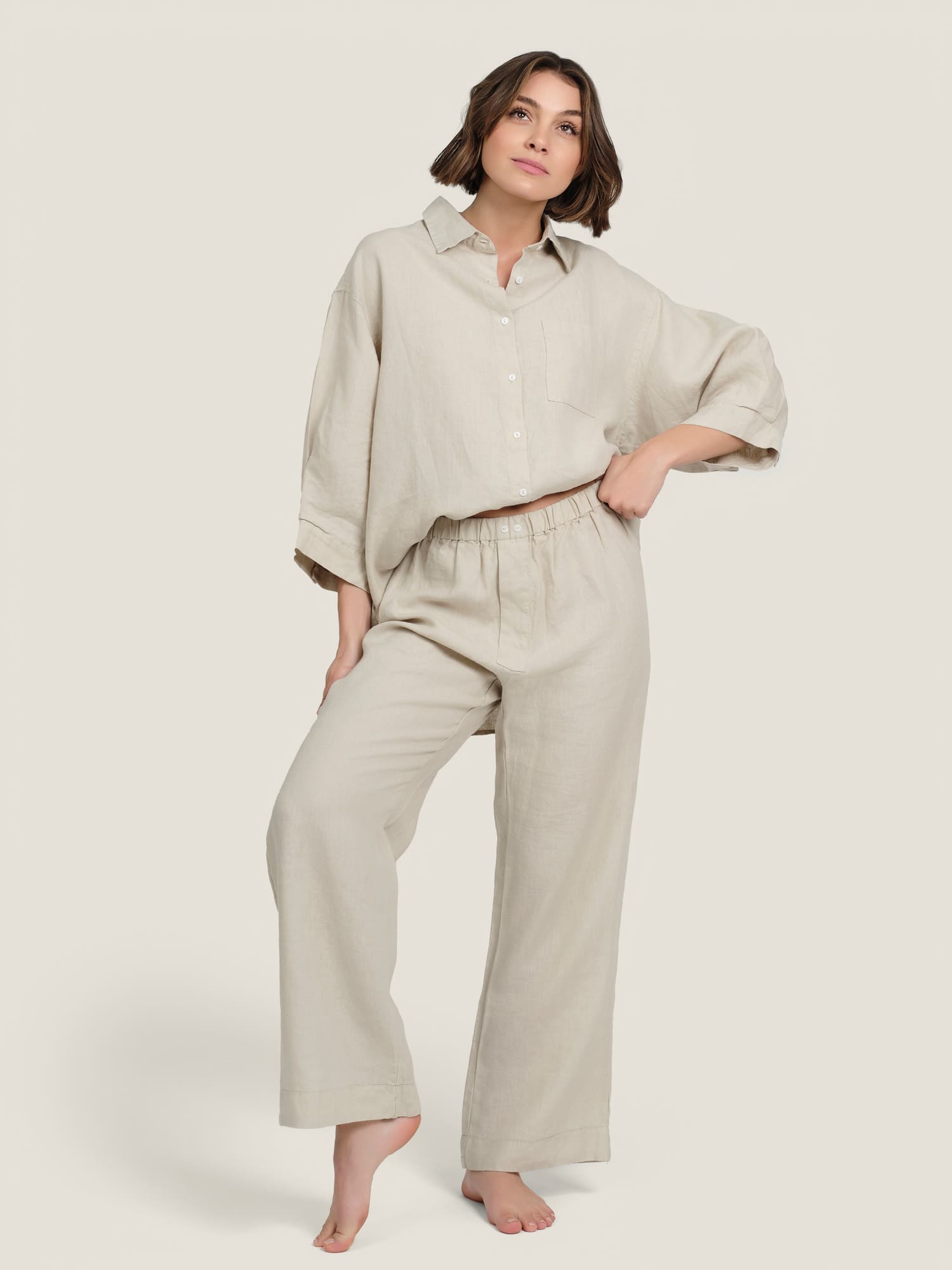 linen pants in sand