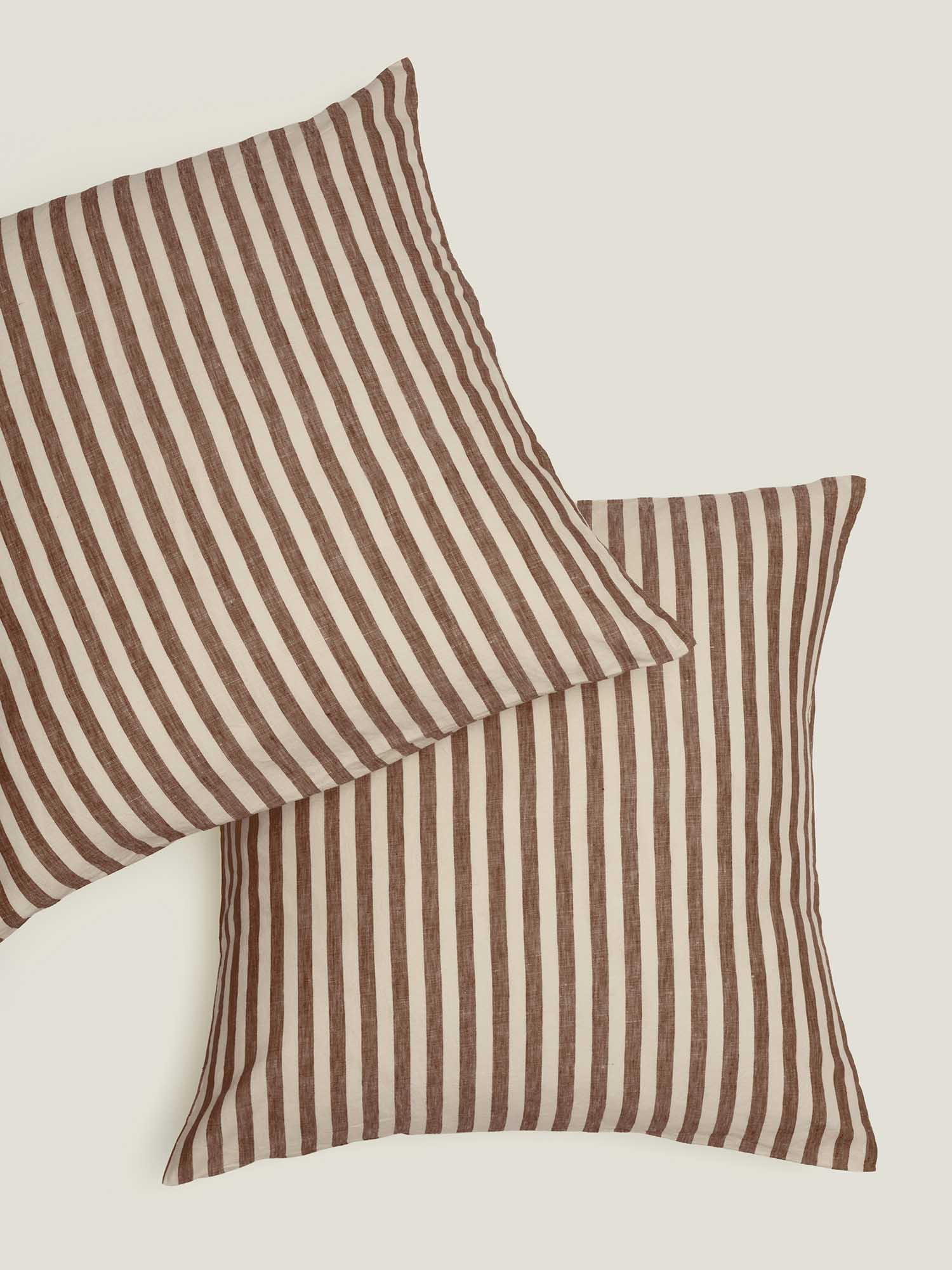 100% Linen European Pillowcase Set (of two) in Chocolate Stripes