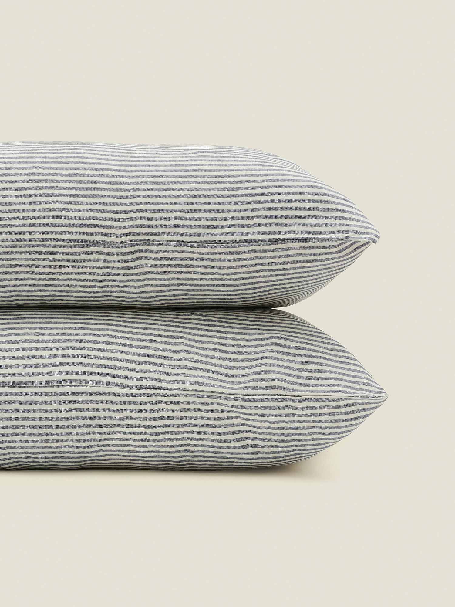 pillowcases in blue stripes