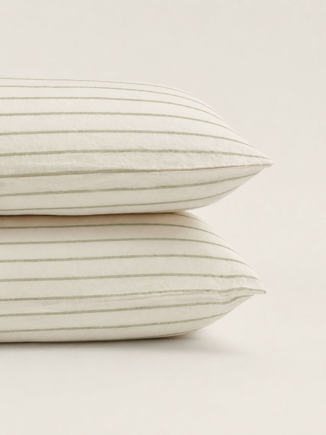 100% Linen Pillowcase Set (of two) in Sage Stripes
