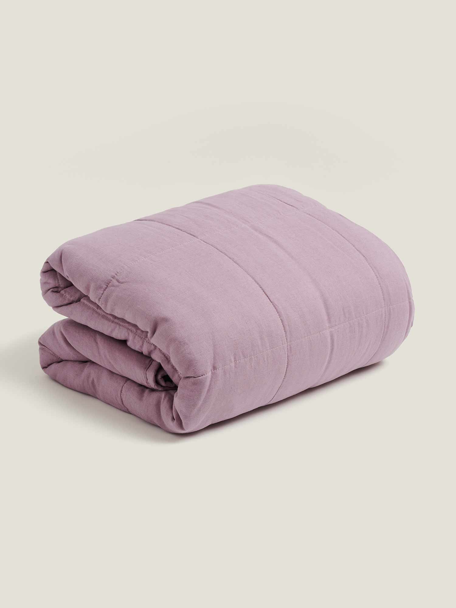 Double-sided Quilted Bedcover in Lavender Check/Violet