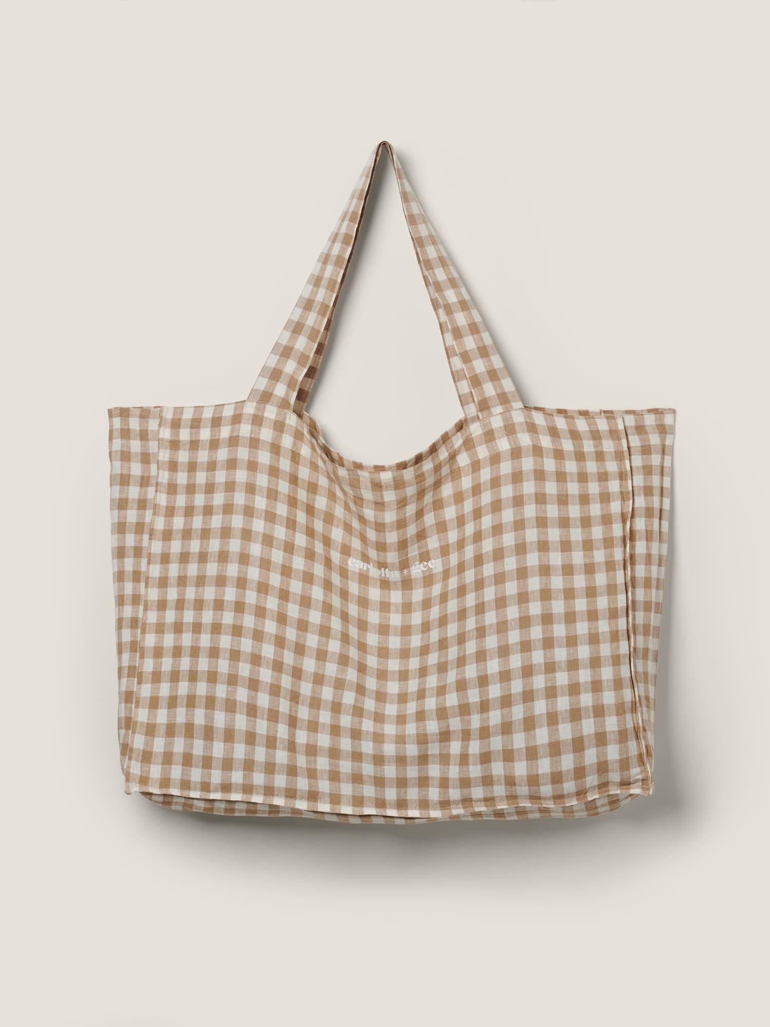 Travel Bag in Natural Grid