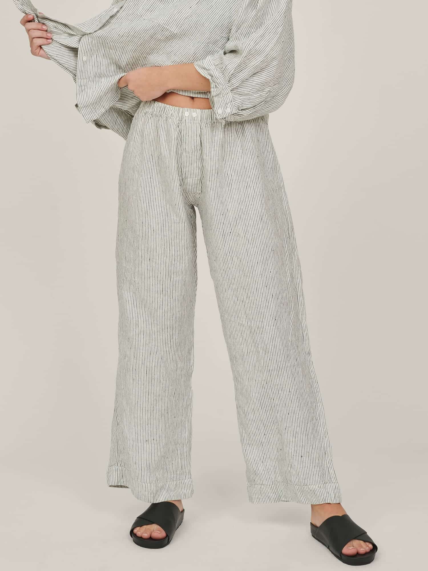 linen pyjama in pencil stripes