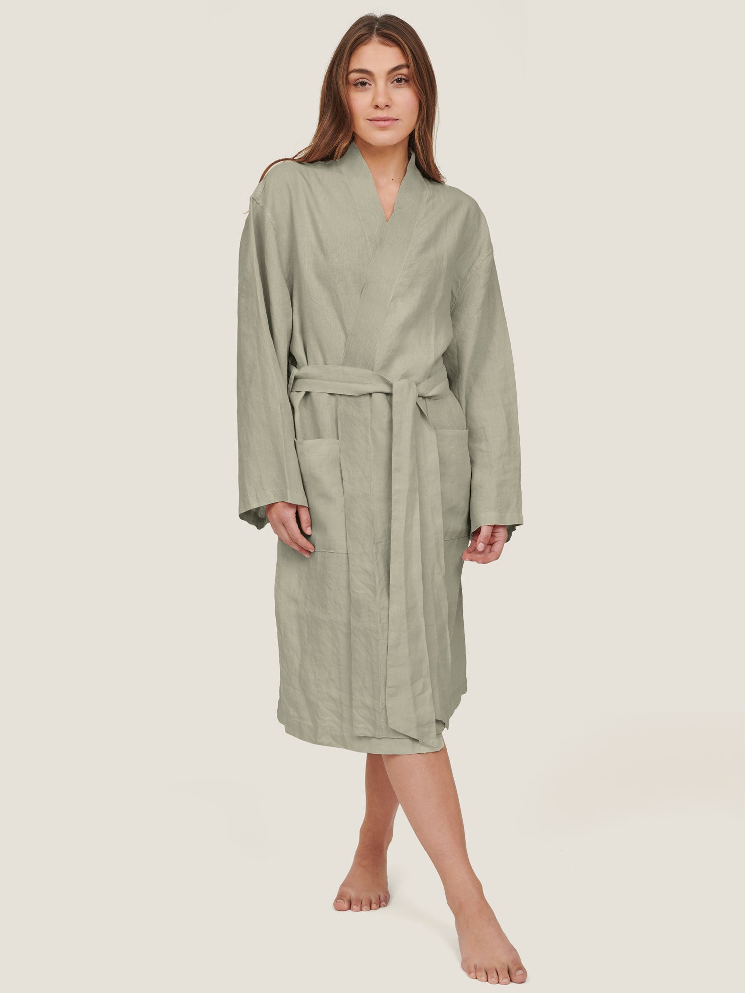 linen robe in sage