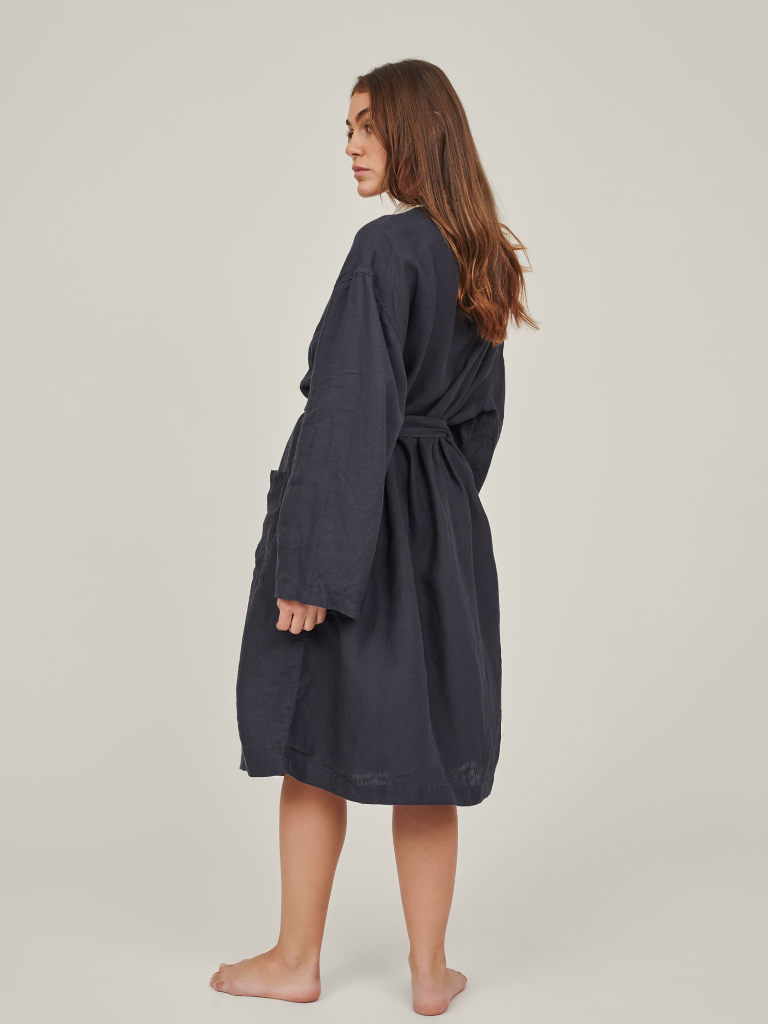 linen robe in navy