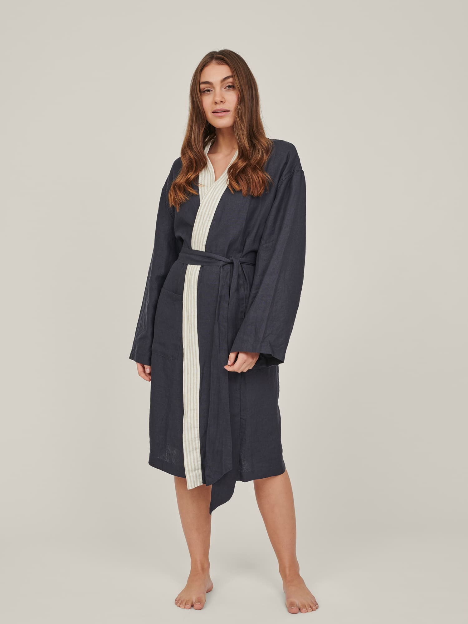 linen robe in navy