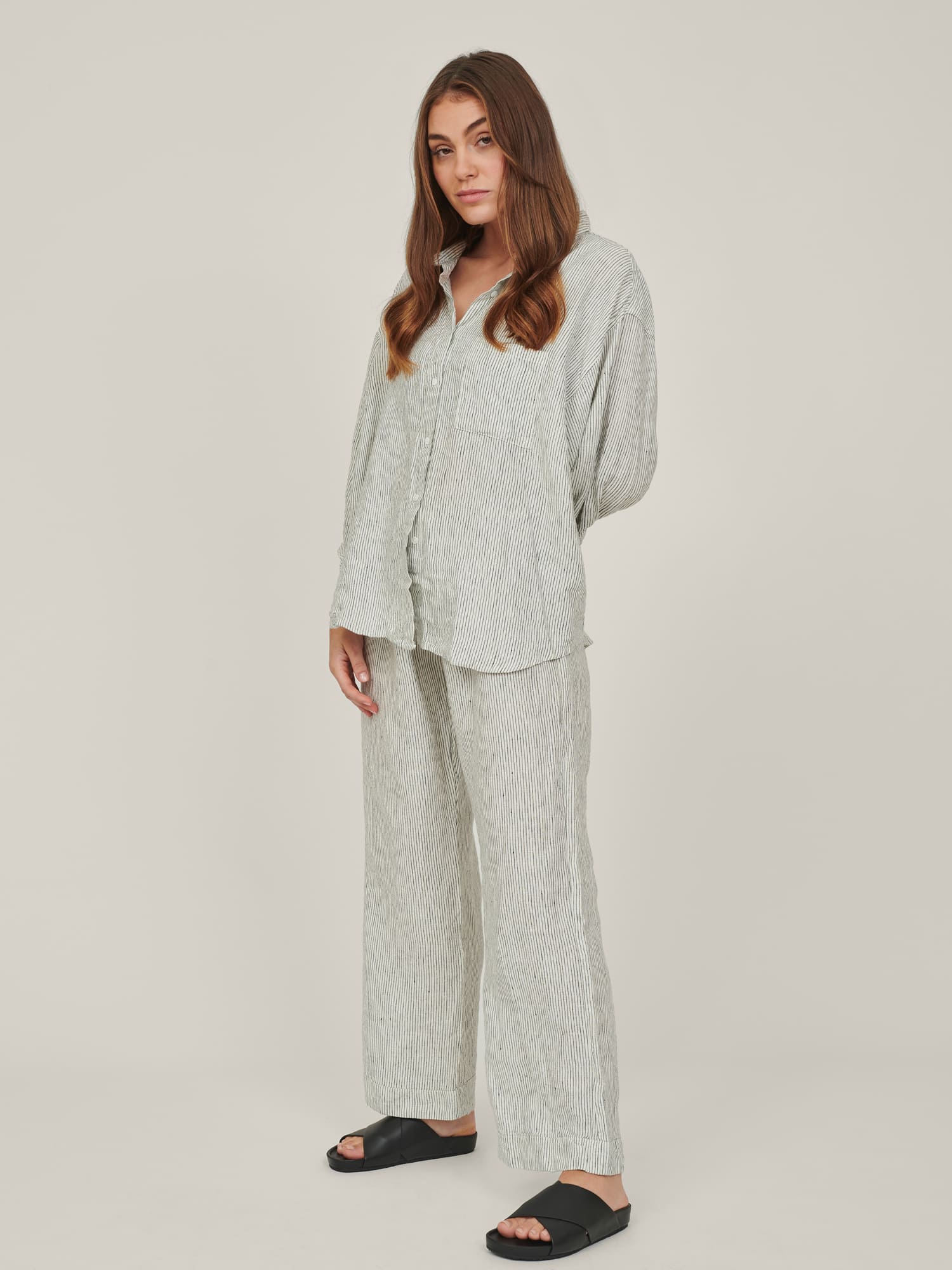 linen pyjama pants in pencil stripes