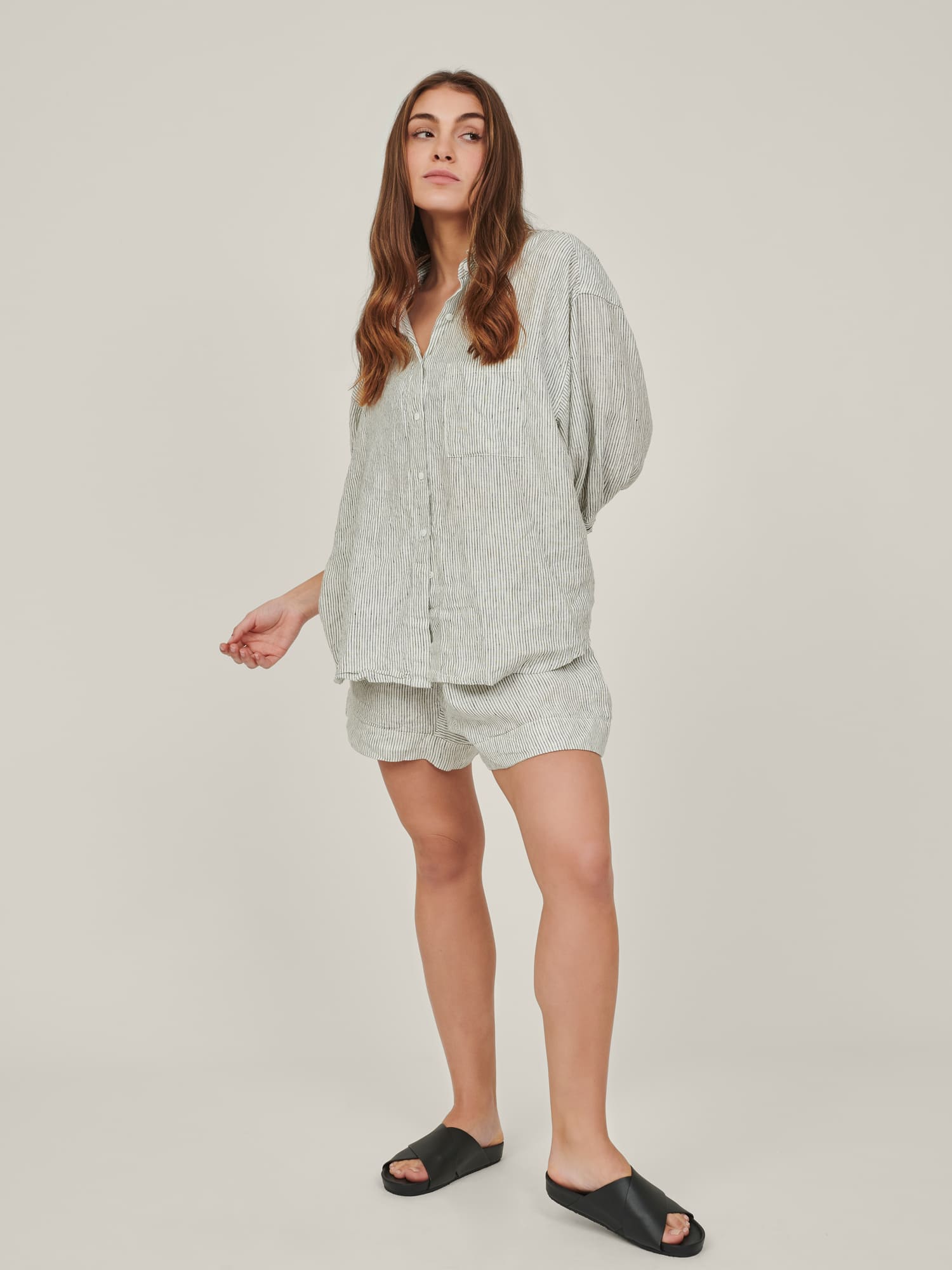 linen shirt in pencil stripes