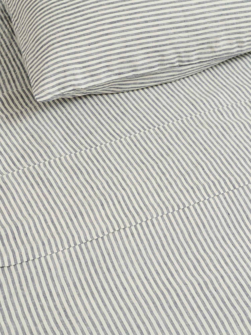100% Linen Sheet Set in Blue Stripes