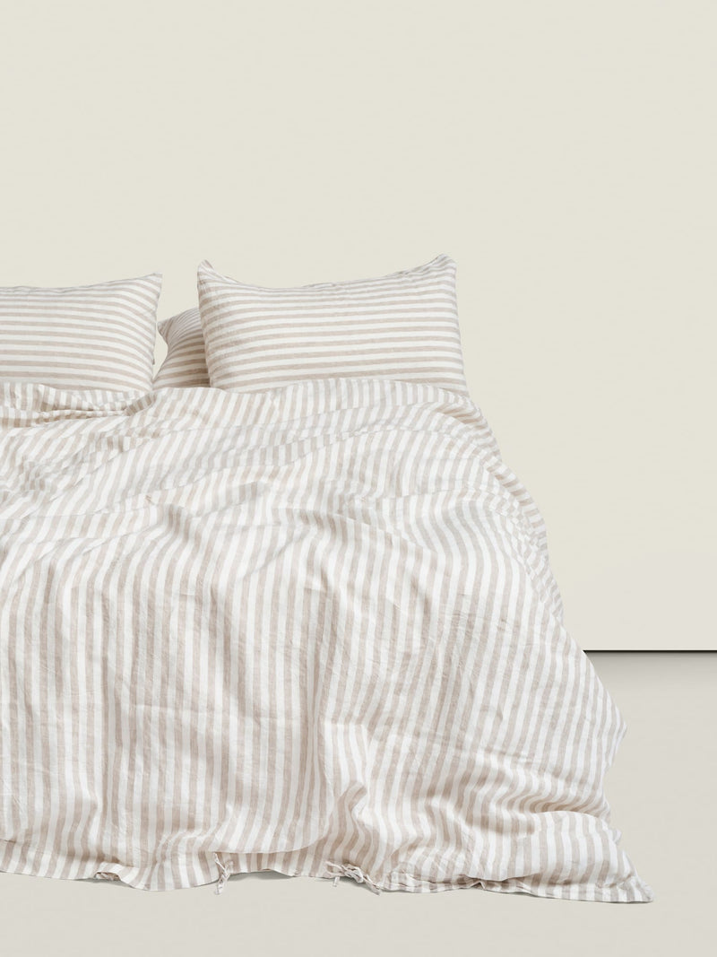 duvet set in wide natural stripes