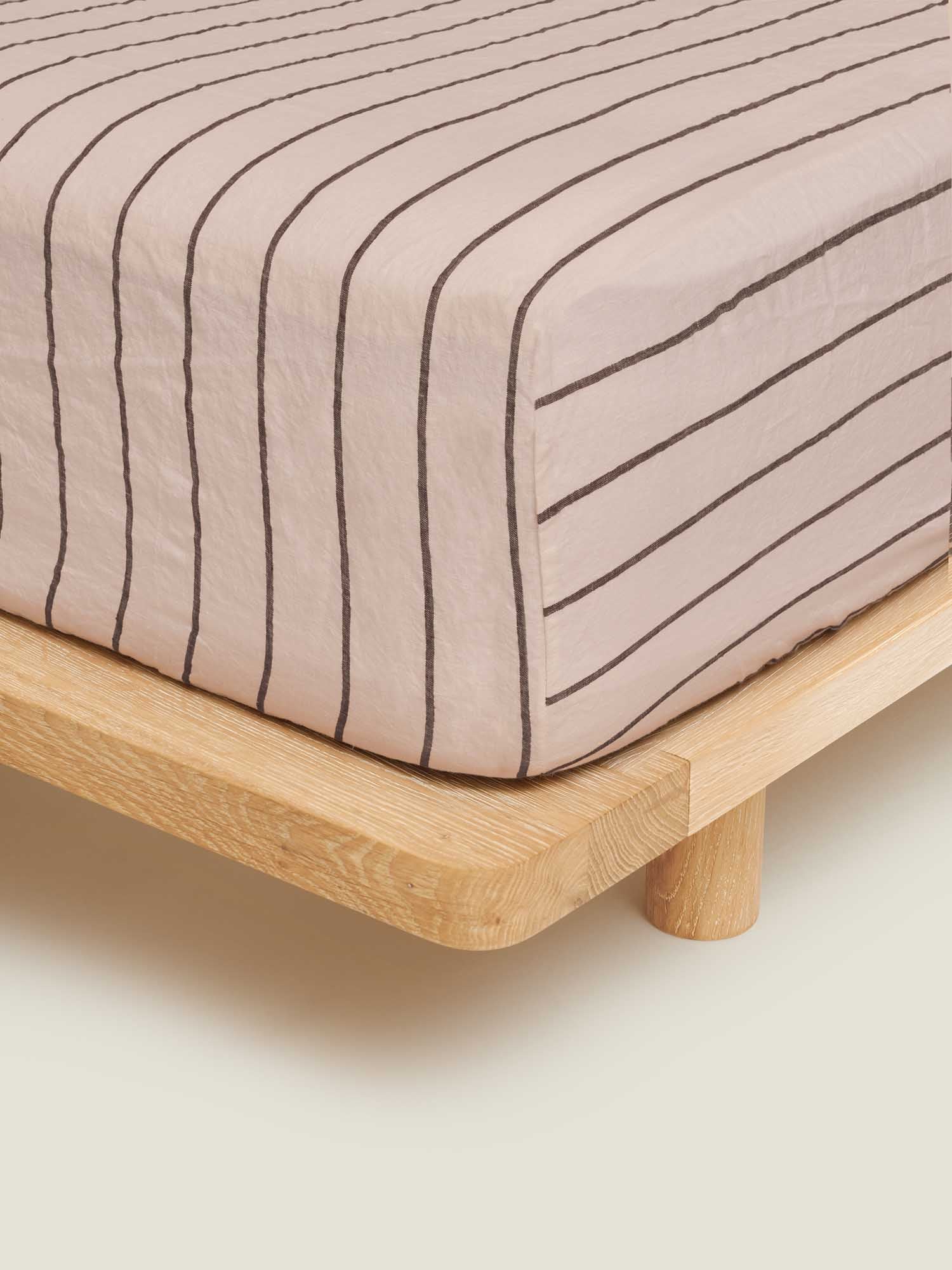 100% Linen Fitted Sheet in Coco Blush Stripes