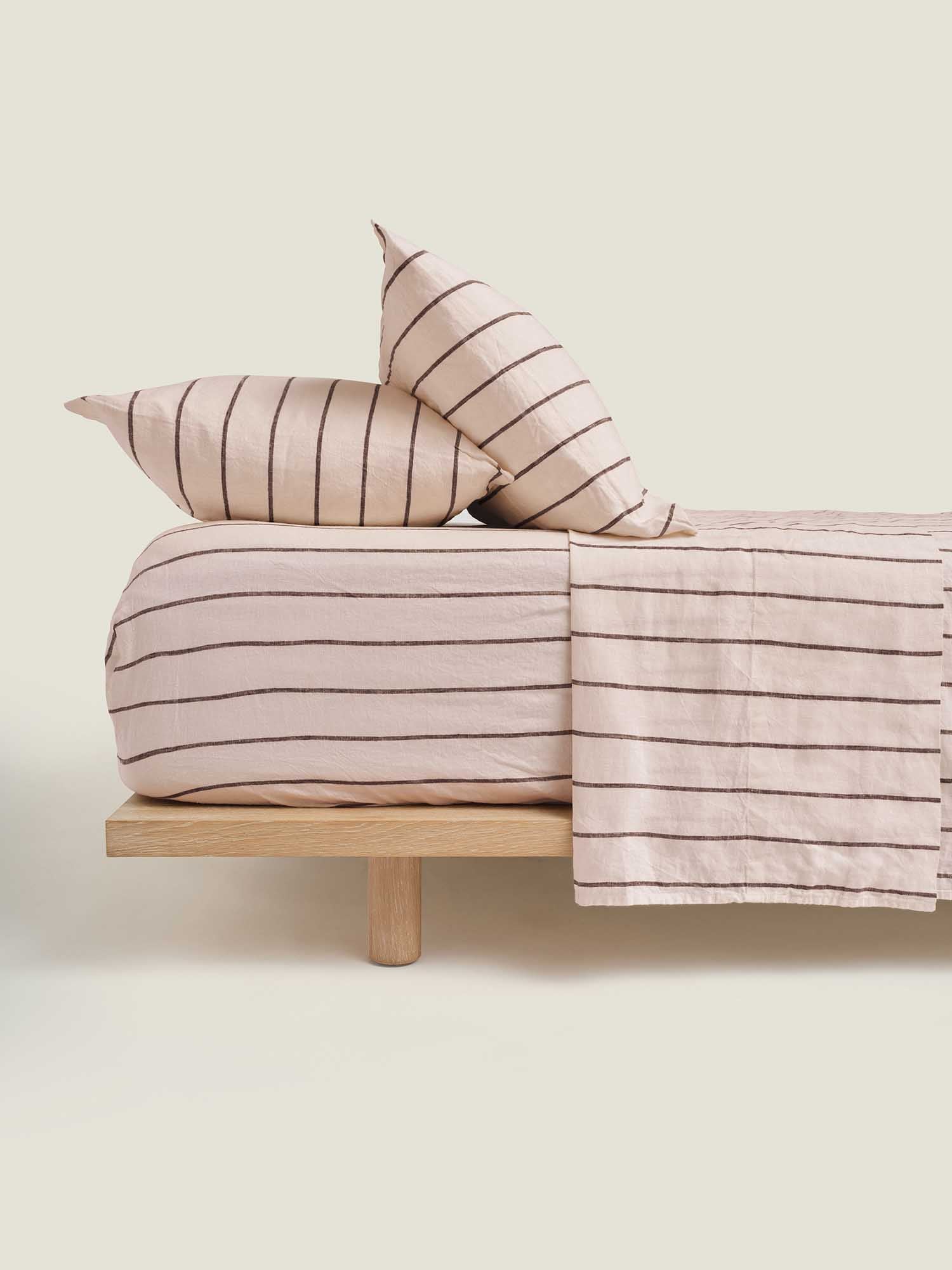 100% Linen Fitted Sheet in Coco Blush Stripes