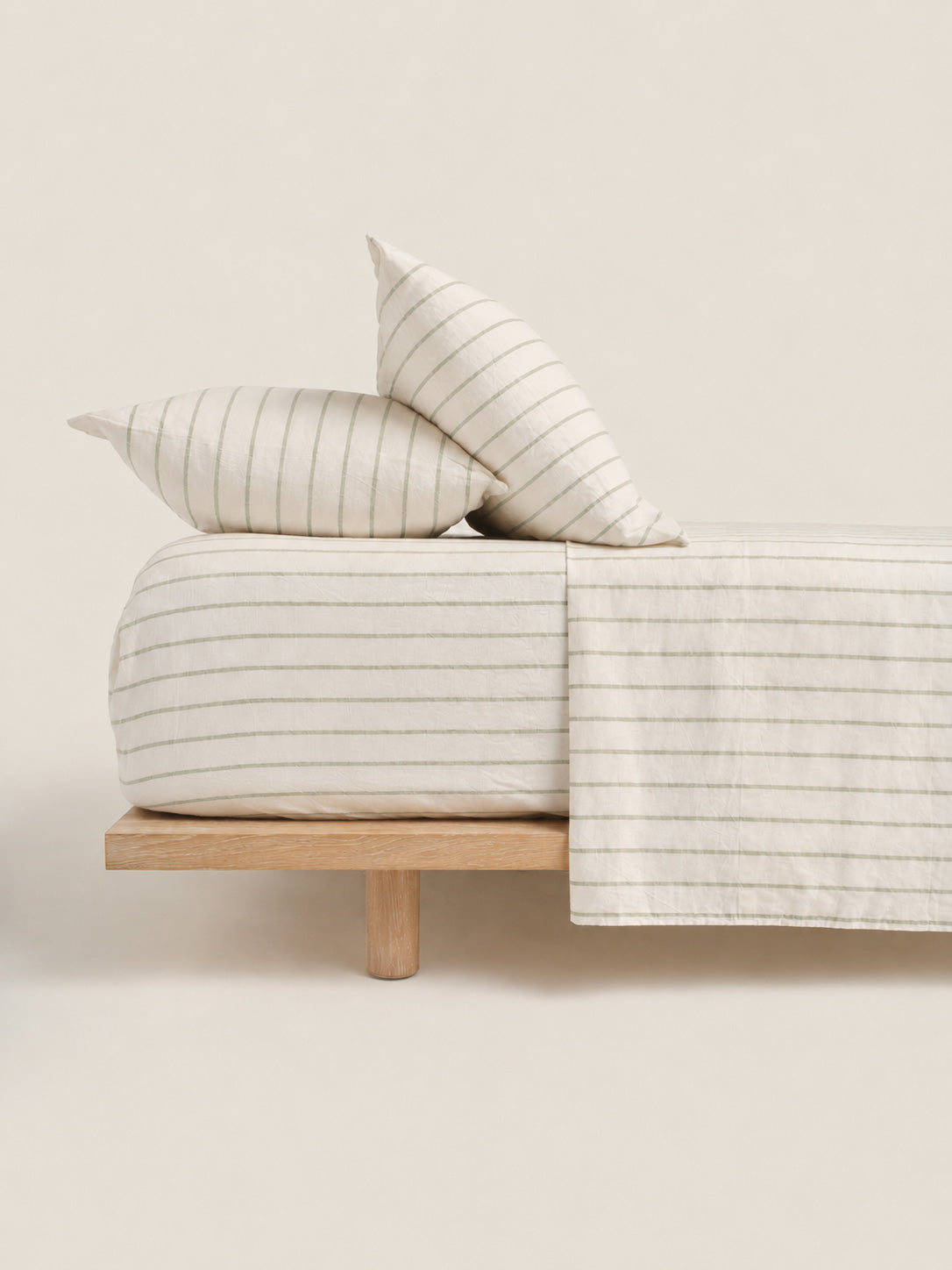 100% Linen Fitted Sheet in Sage Stripes