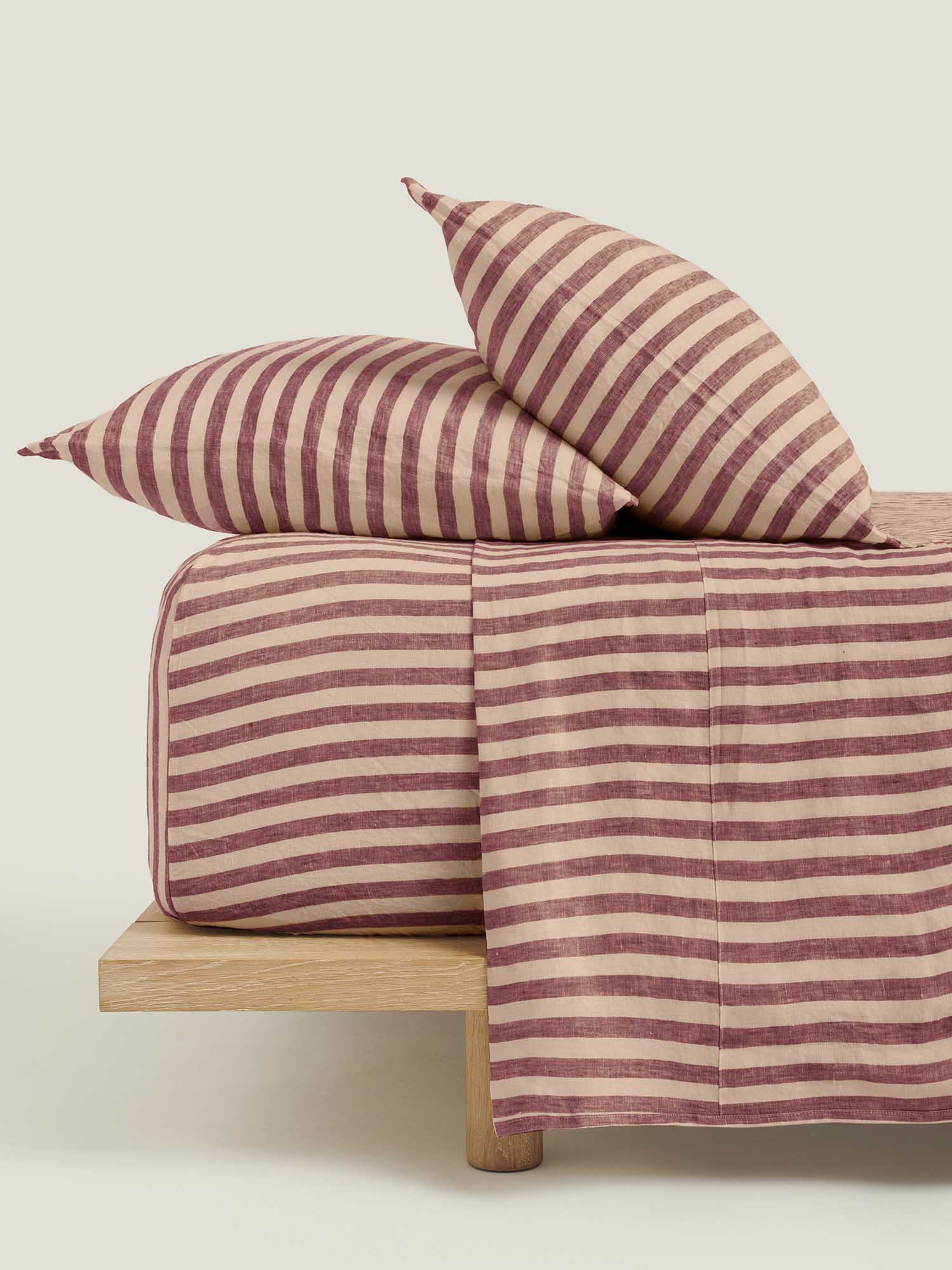 100% Linen Sheet Set in Berry Stripes