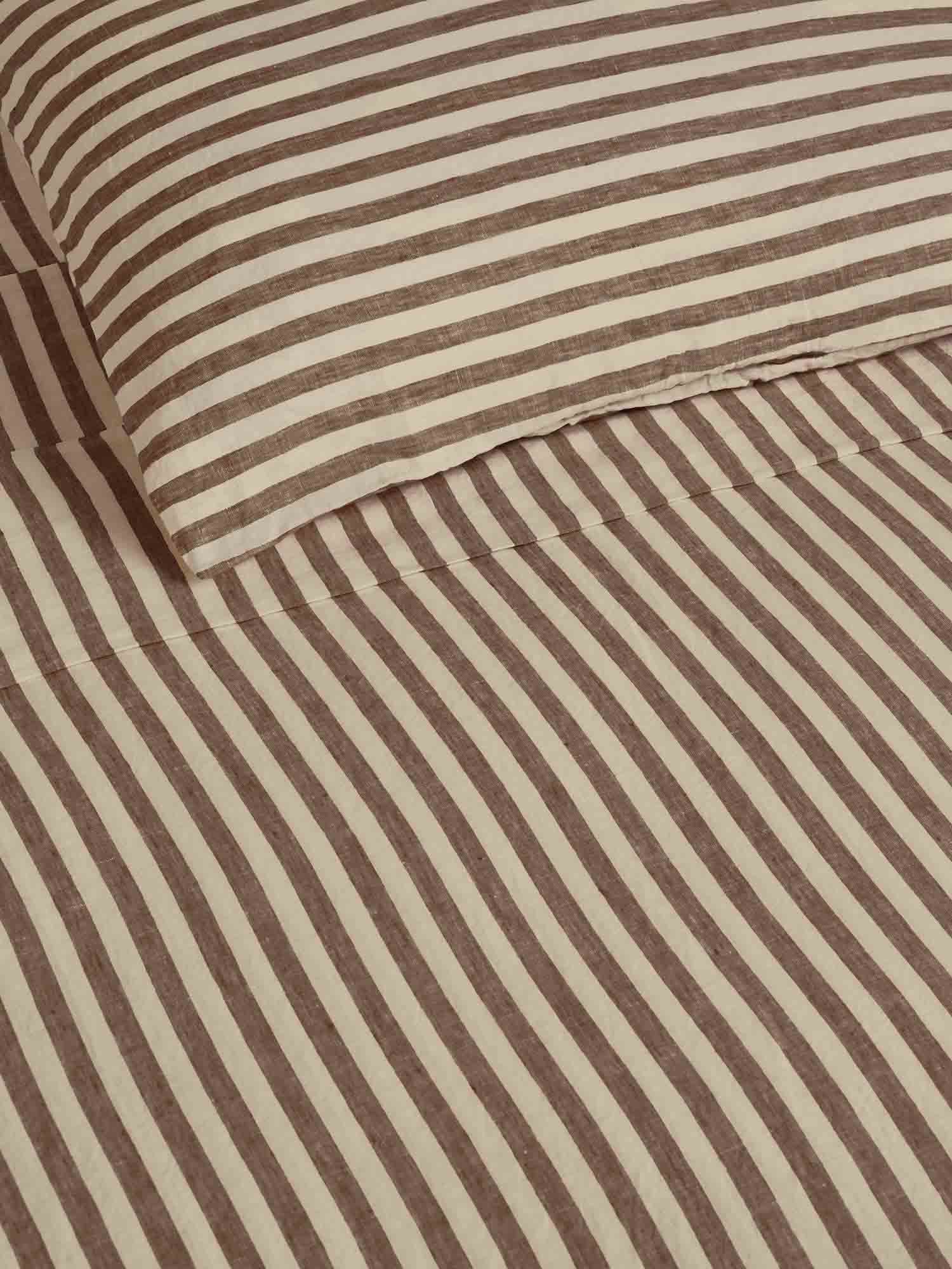 100% Linen Duvet Cover in Chocolate Stripes
