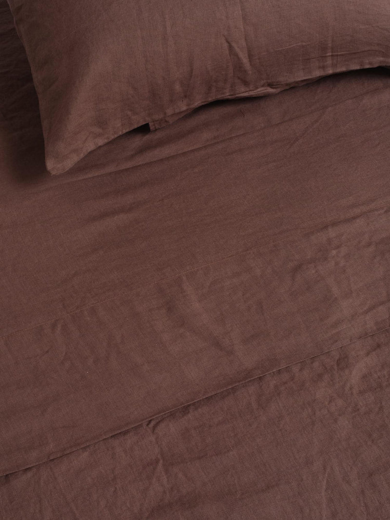 100% Linen Fitted Sheet in Chocolate