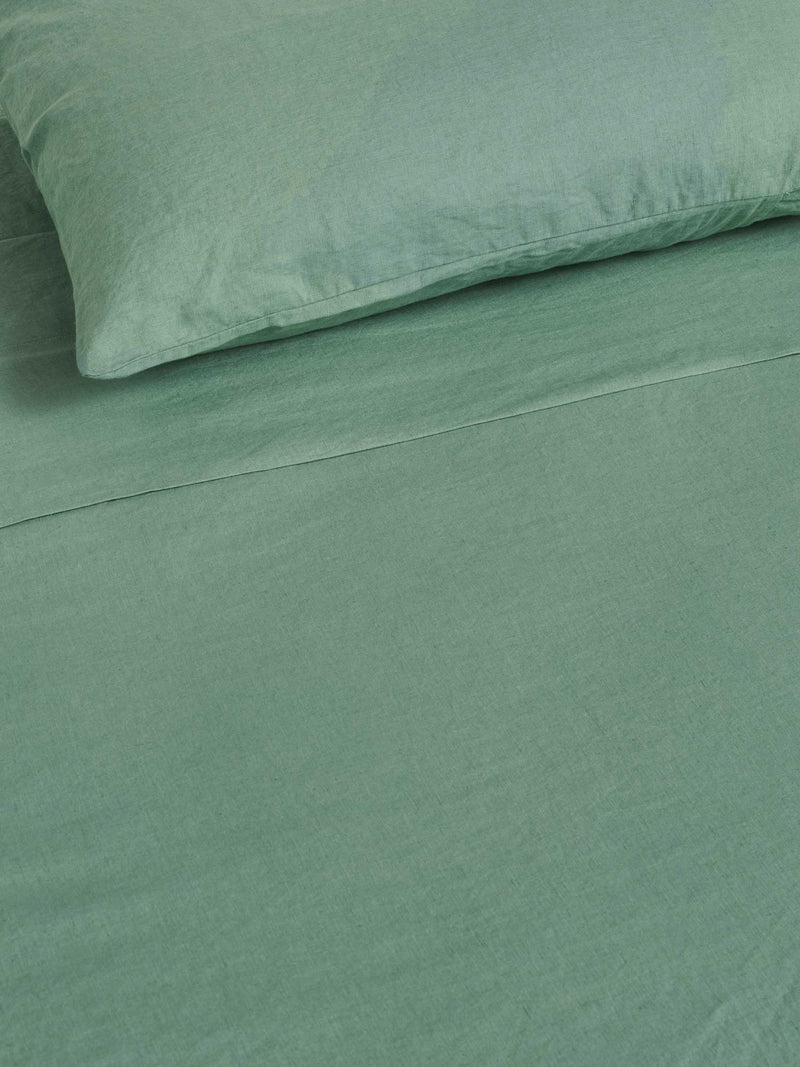 100% Linen Duvet Set in Green Fig