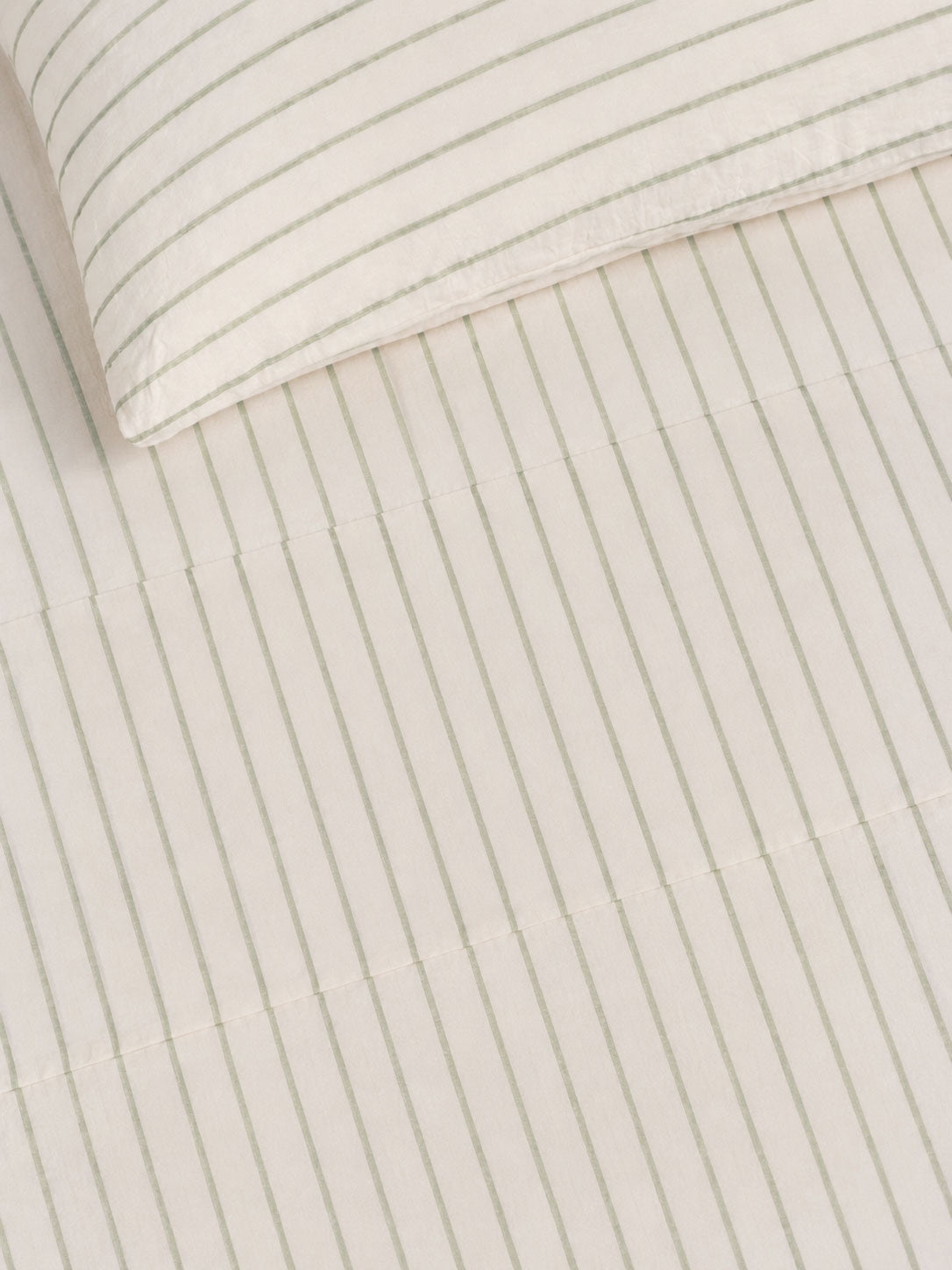 100% Linen Duvet Cover in Sage Stripes