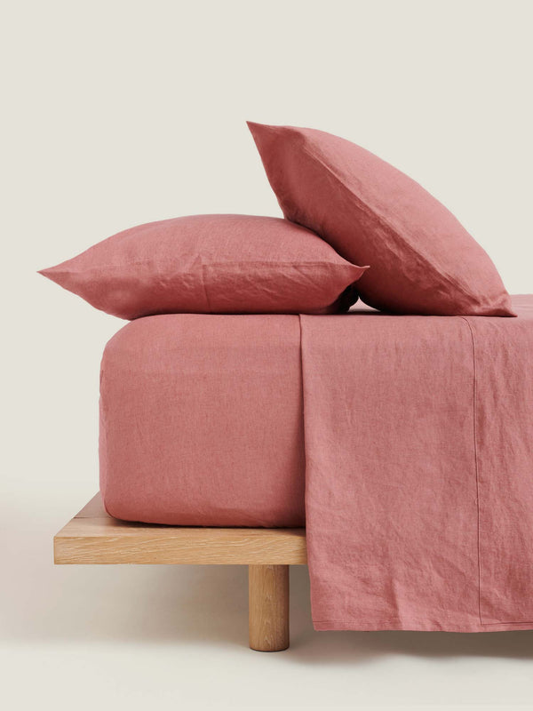 100% Linen Fitted Sheet in Vintage Pink