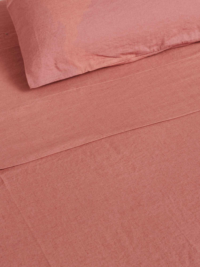 100% Linen Fitted Sheet in Vintage Pink