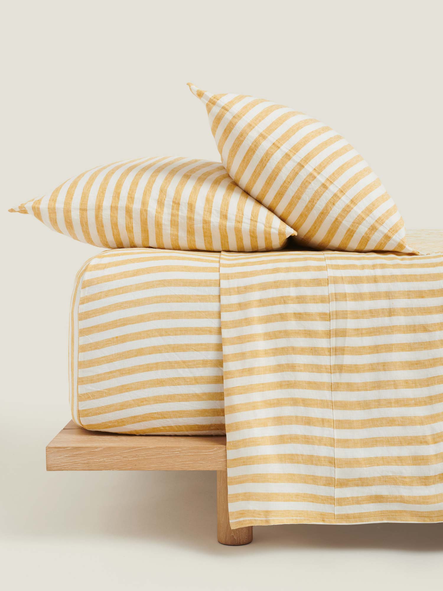 100% Linen Pillowcase Set (of two) in Yellow Stripes