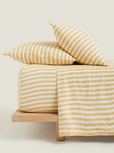 Yellow Stripes French Linen Fitted Sheet – Carlotta+Gee