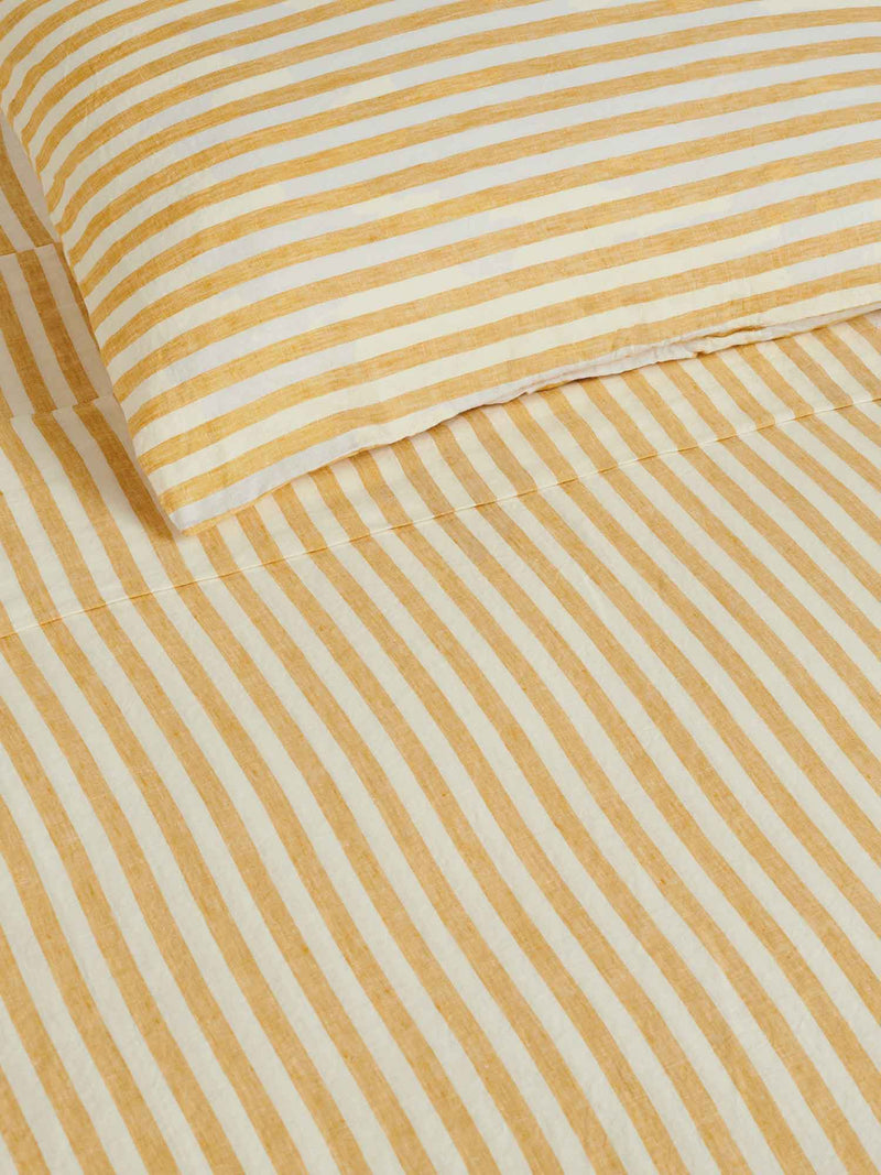 100% Linen Duvet Set in Yellow Stripes