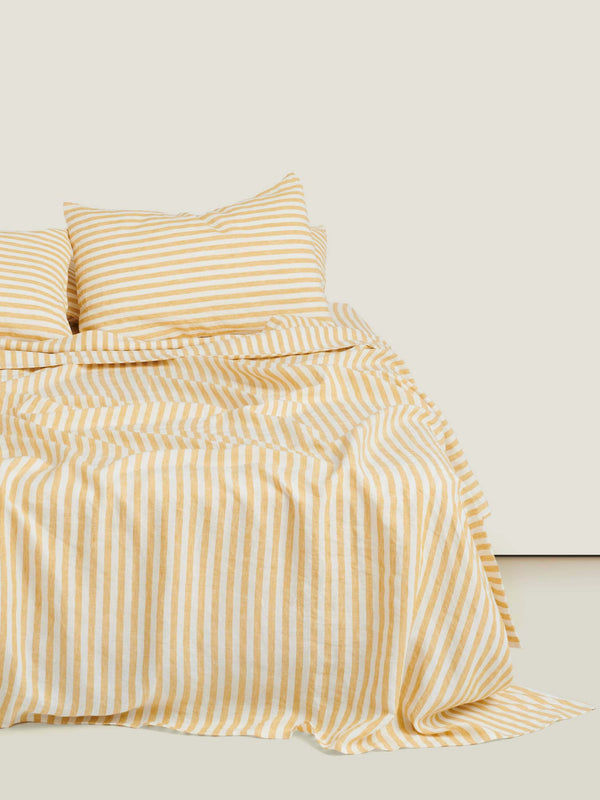 100% Linen Sheet Set in Yellow Stripes