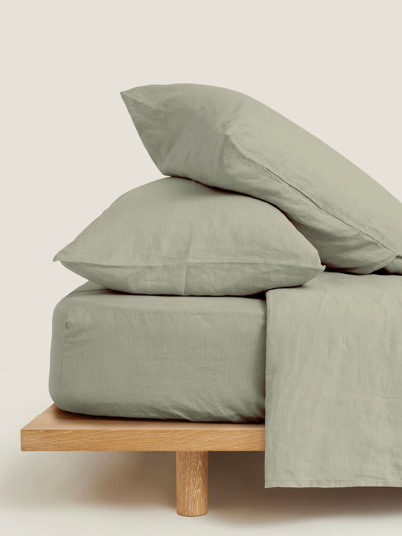 100% Linen Fitted Sheet in Sage